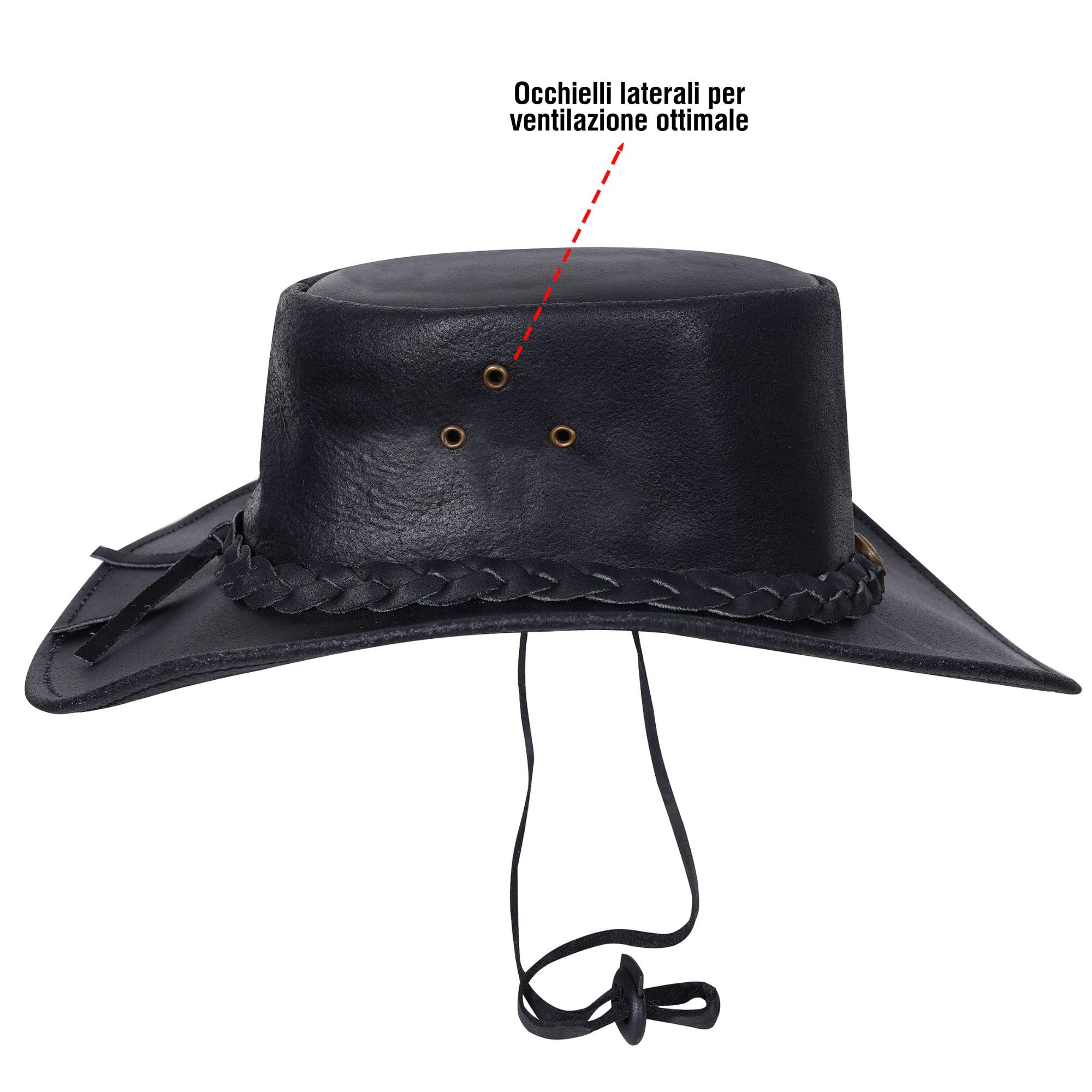 URBAN 5884 Cappello da Cowboy in Vera Pelle Plain, Cappello Western Uomo/Donna in Vera Pelle Bovina, Tesa Modellabile e Sottogola Regolabile