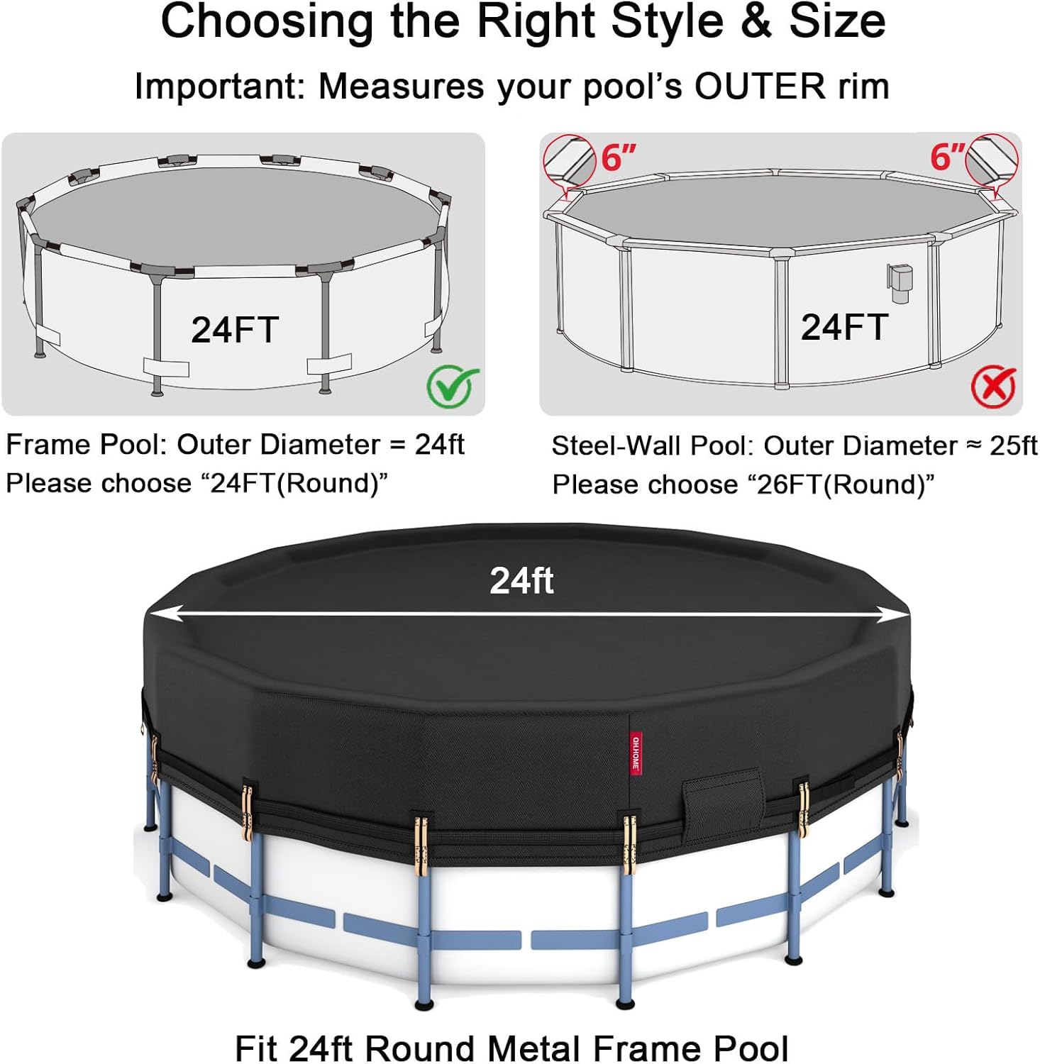 QH.HOME 24Ft Round Pool Cover,[2026 Super Windproof with Patented Tightening Device&Simple to Install], Solar Pool Cover for Above Ground Pools,Snug Fit,Blocks Leaves, Sun & Water 24FT(Round)