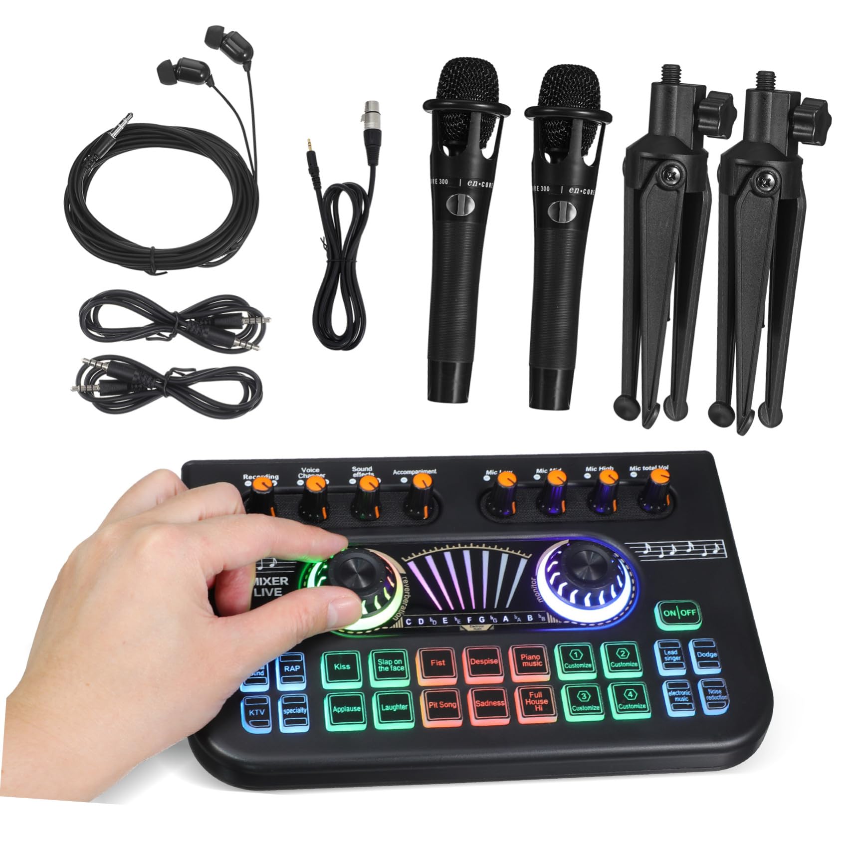 E300 Doppelmikrofon X3 Audiomixer Satz für Podcast und Dj | Schwarz, Metall Kunststoff, 1 Satz, für Streaming und Einsteiger, mit Stimmverzerrer