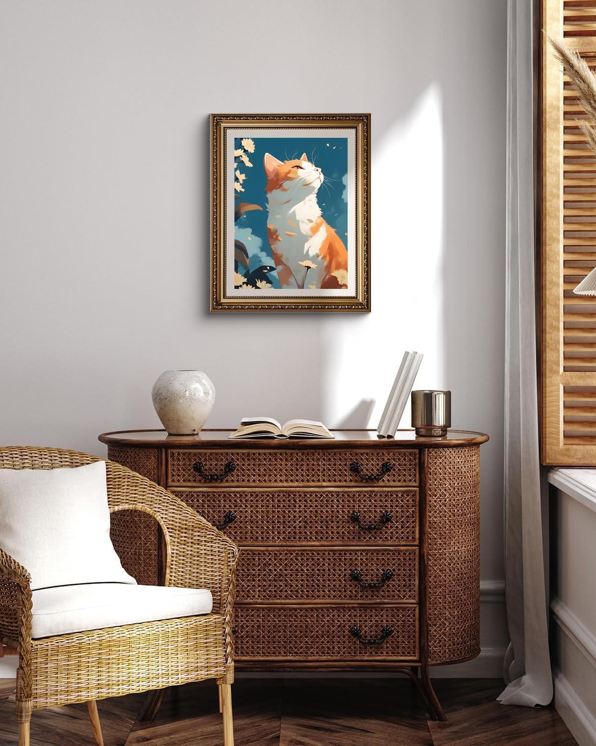 YEEIFFD Animal Diamond Painting Kit for Adults, Orange and White Cat Diamond Painting for Beginners, 5D Round Diamond Gems Art for Wall Room Decor Gift 12x16 inch