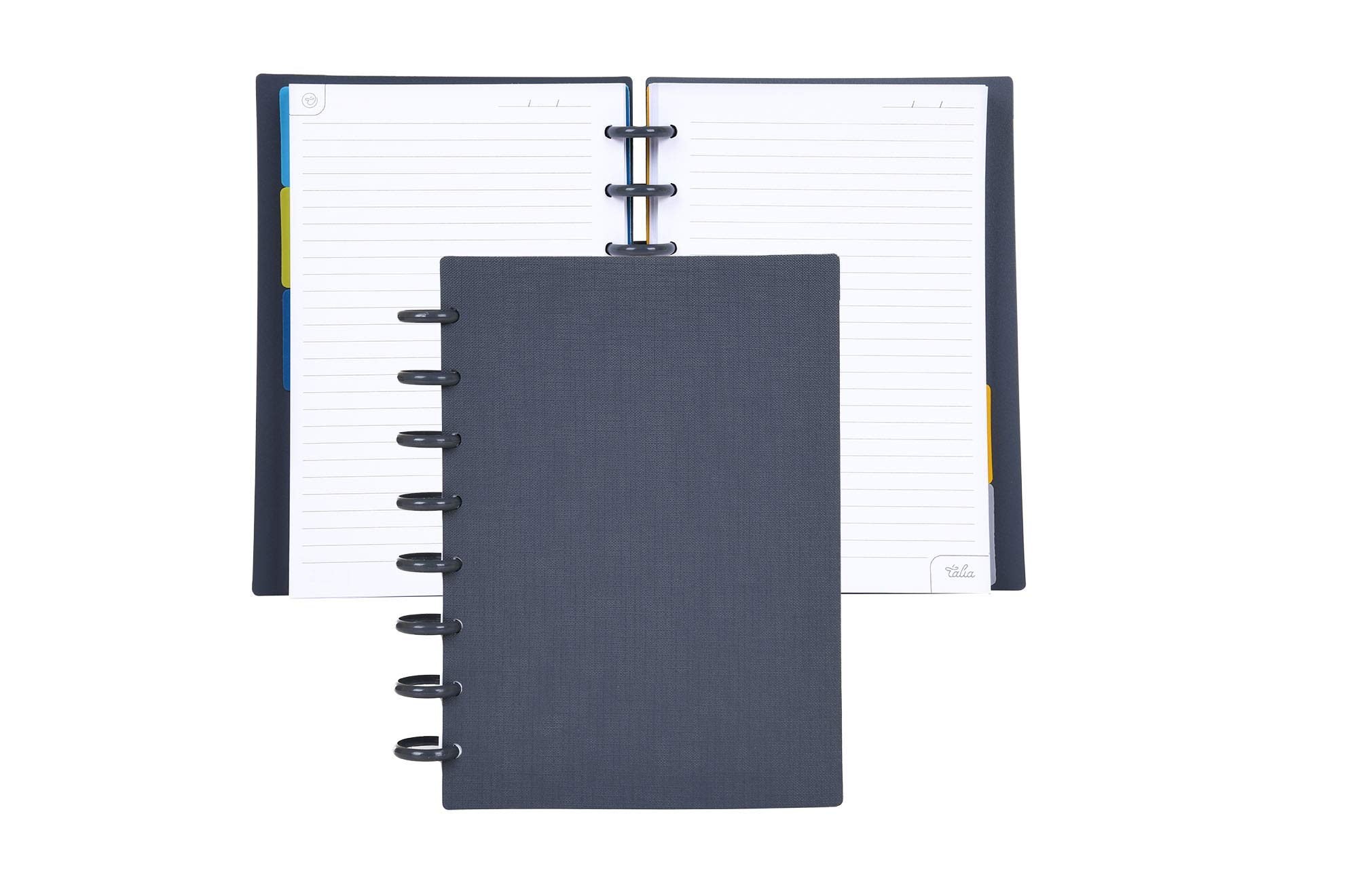 Talia Discbound Notebooks, Planner, Customizable, (Charcoal w/Charcoal Discs, Junior (5.5in x 8.5in))