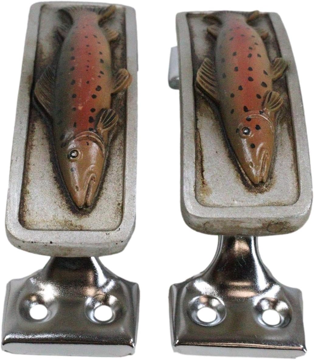 Ebros 5" Wide Set of 2 Country Western Marine Nautical Fishing Catch of The Day Fish Sculpted Resin On Metal Hardware Base Drawer Pulls Cabinet Door Furniture Bar Pull Knobs