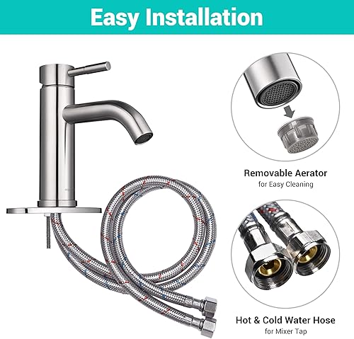 Miniatura 3 de Aquaterior Grifo de baño de una sola manija para fregadero de baño, grifo de níquel con drenaje emergente para caravana, montaje en cubierta, 1