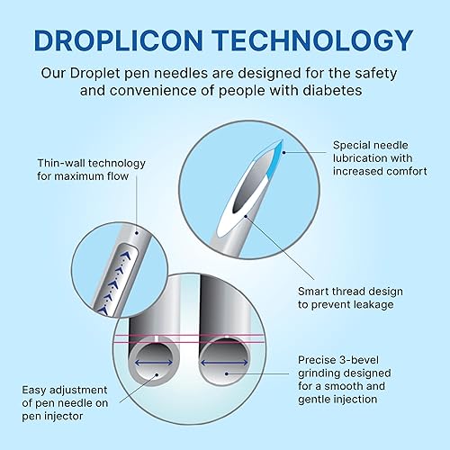 Miniatura 10 de Droplet Agujas para bolígrafo de 32G x 0.157 in, caja de 100 unidades, ajuste ajustable para una fácil inyección en casa, punta lubricada para un