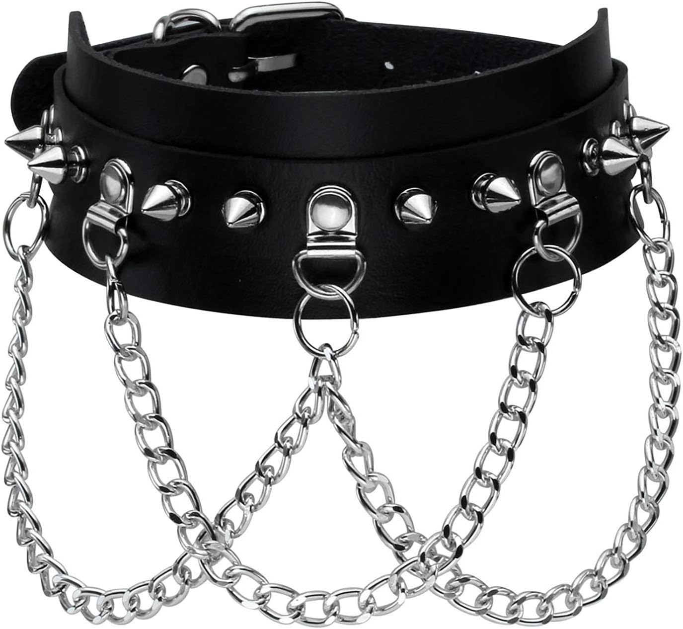 Cool Punk Gothic Collar for Women and Men Black PU Leather Vingate Necklace Adjustable