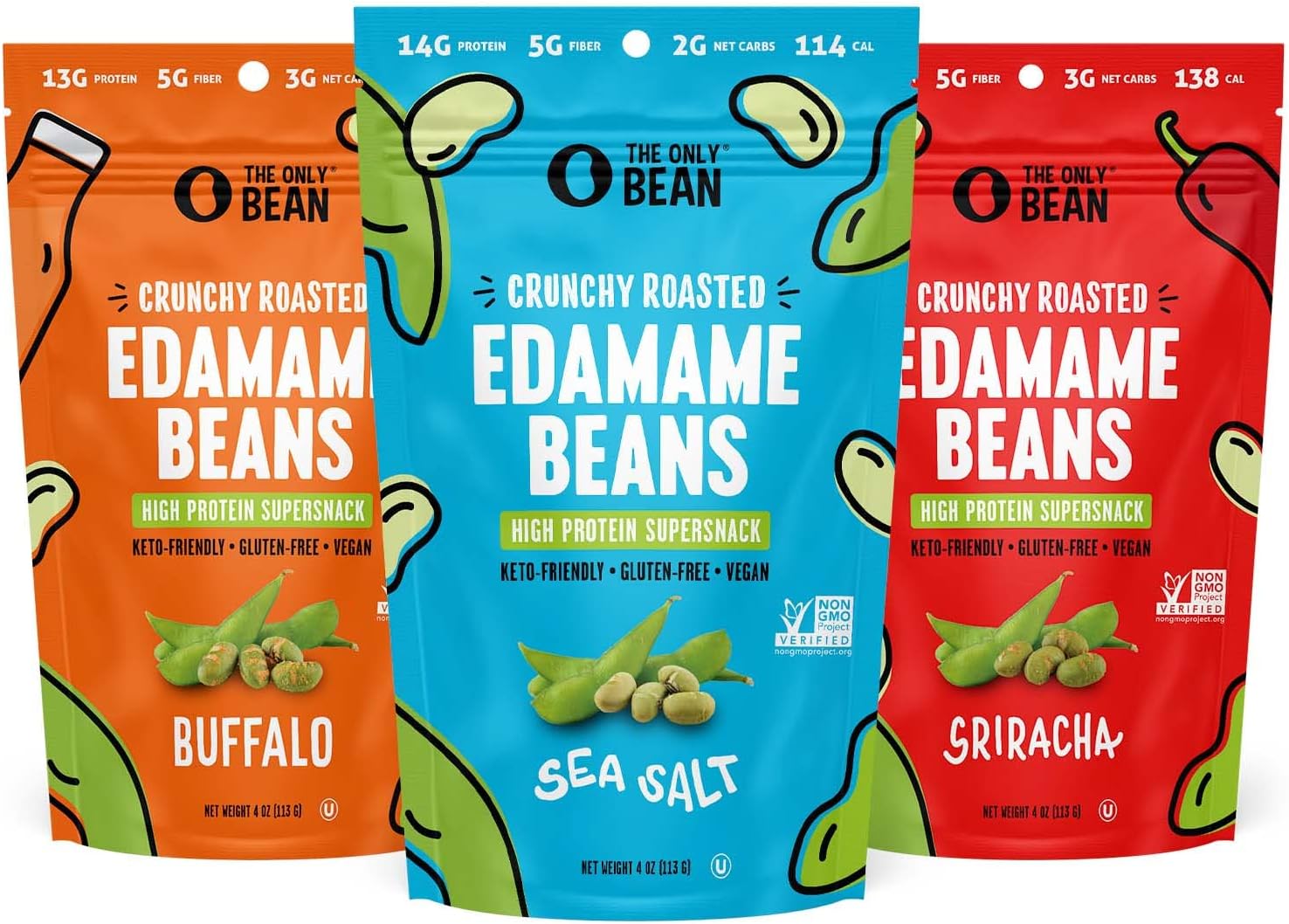 Crunchy Dry Roasted Edamame Beans (Variety Pack), Low Carb Keto Healthy Snacks For Adults and Kids, Fiber Protein Snacks, Diabetic Snacks, 4 oz (3 Pack)