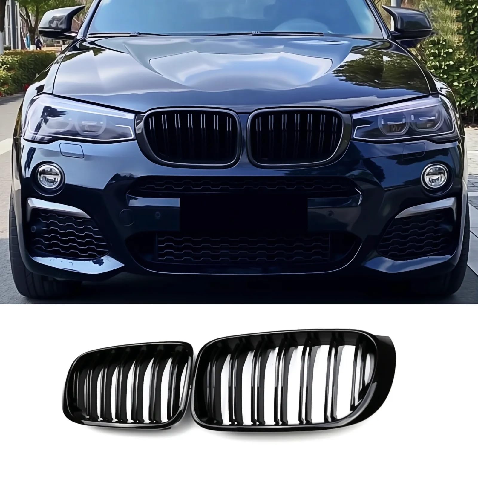 F25 F26 Griglia Anteriore per BMW X Serie X3 X4 F25 F26 2014 2015 2016 2017 2018 Griglia a Doppia Lamella in ABS Nero Lucido Griglie radiatore (For X3 X4 F25 F26 2014-2018)