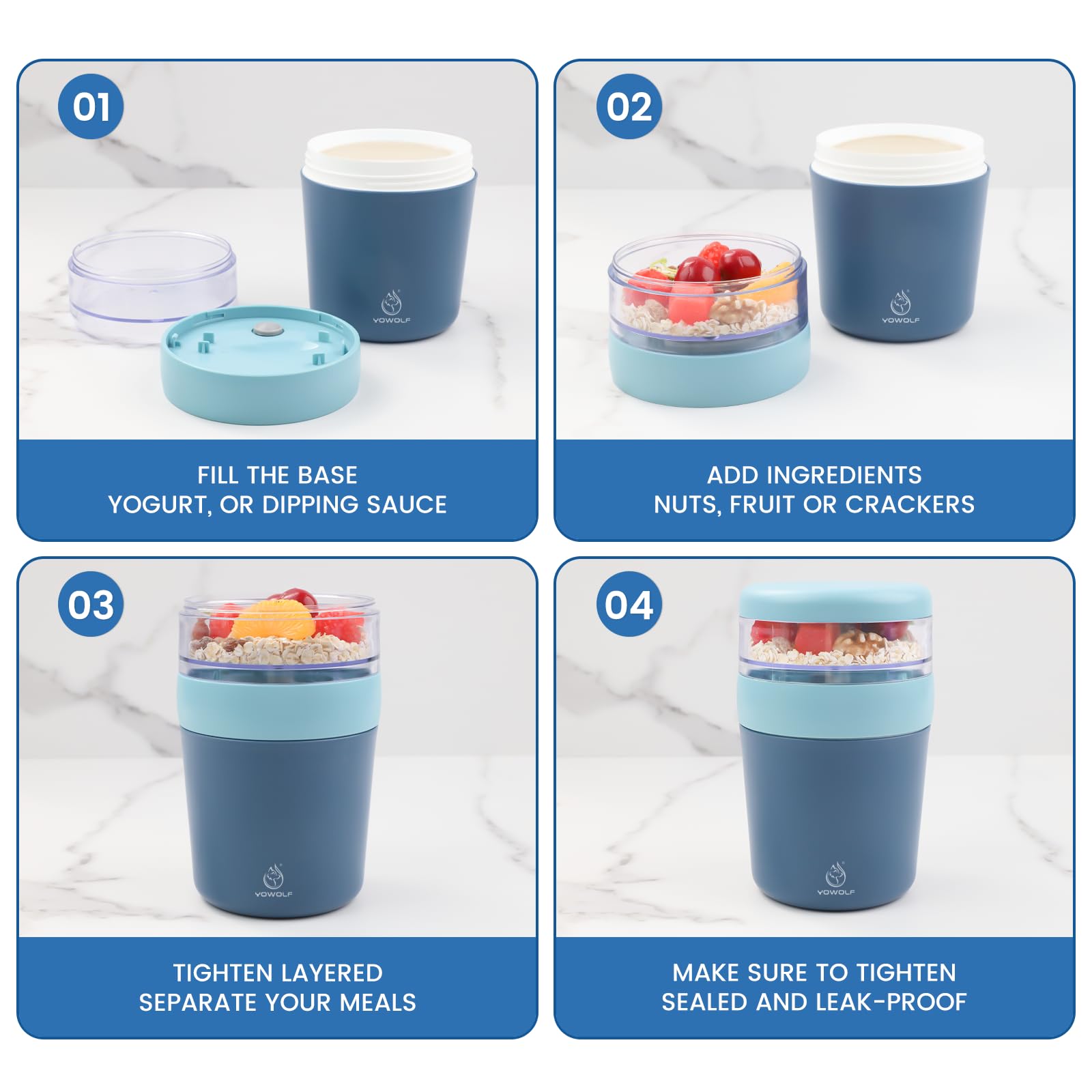 Boîte Repas Tasse à Yaourt Et Céréales YOWOLF 760ml 230ml - Anti-Fuite, Avec Cuillère Et Récipient à Sauce - Pour Travail Ou Voyage Repas Nomade Healthy Boîte Repas Tasse à Yaourt Et Céréales YOWOLF 760ml 230ml - Anti-Fuite, Avec Cuillère Et Récipient à Sauce - Pour Travail Ou Voyage Repas Nomade Healthy
