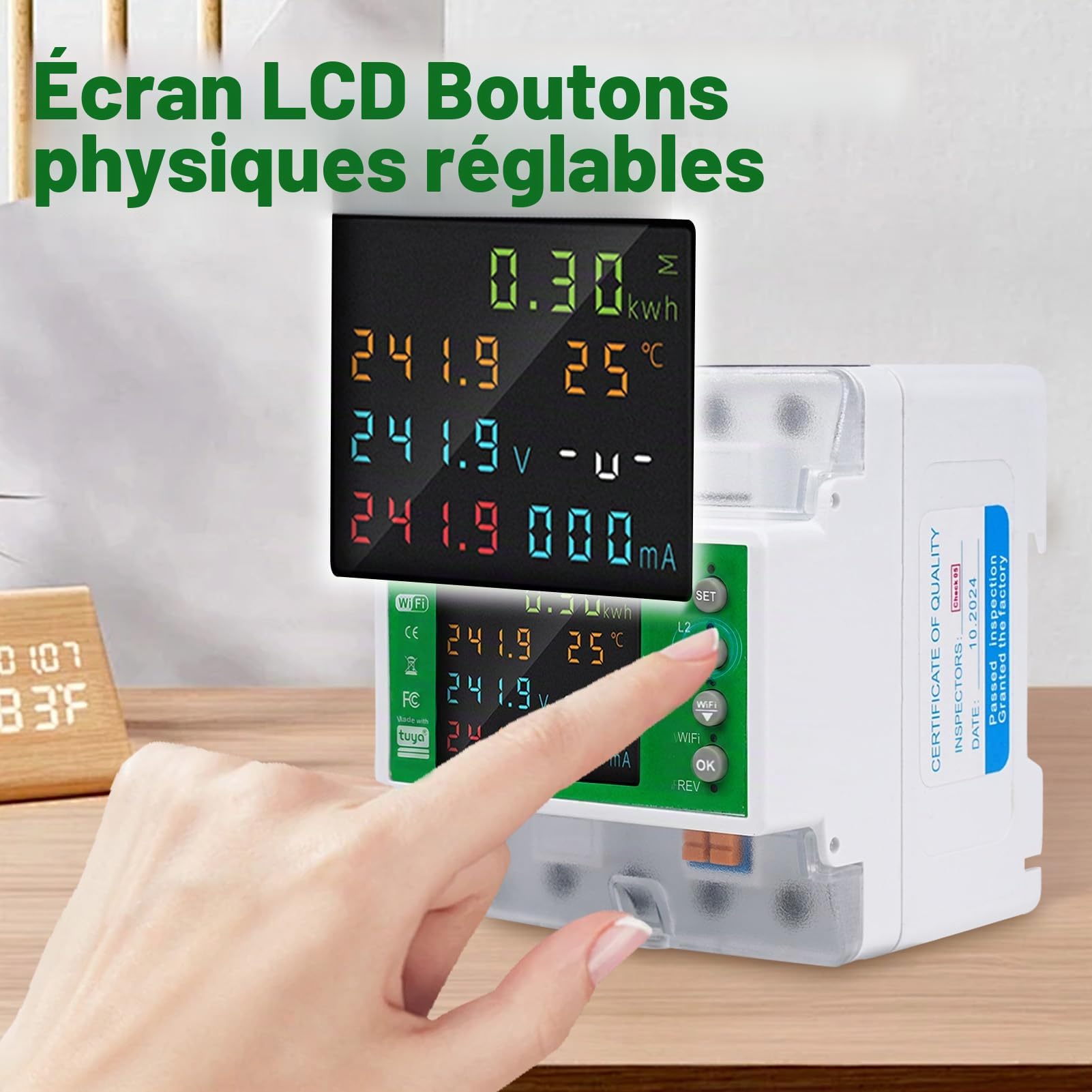 Compteur Electrique Triphasé WiFi, 4P 380V AC Interrupteur d'alimentation Intelligent, Compteur Electrique Triphasé Connecté avec application Tuya, 100 A