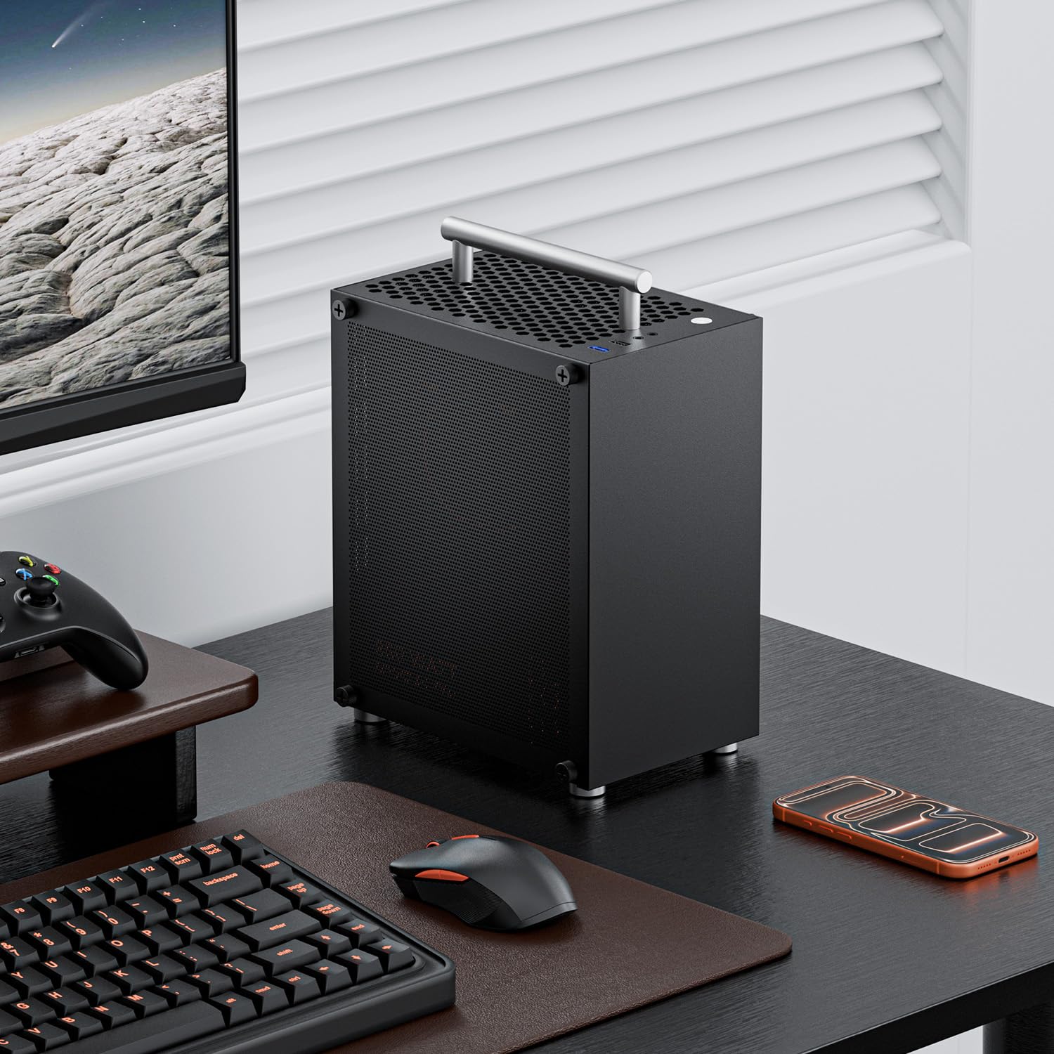Custodia per PC Mini ITX, supporto SFX SFX-L PSU, raffreddamento CPU 70 mm e GPU 206 mm, custodia portatile per computer con fattore di forma ridotto con manico staccabile, nero