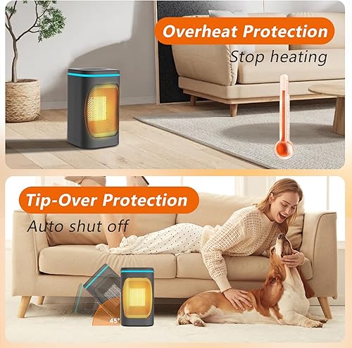 Miniatura 5 de Yeehi - Calentador de espacio portátil para uso en interiores, calentador eléctrico de cerámica PTC de 1500 W con control remoto, luz nocturna, modo