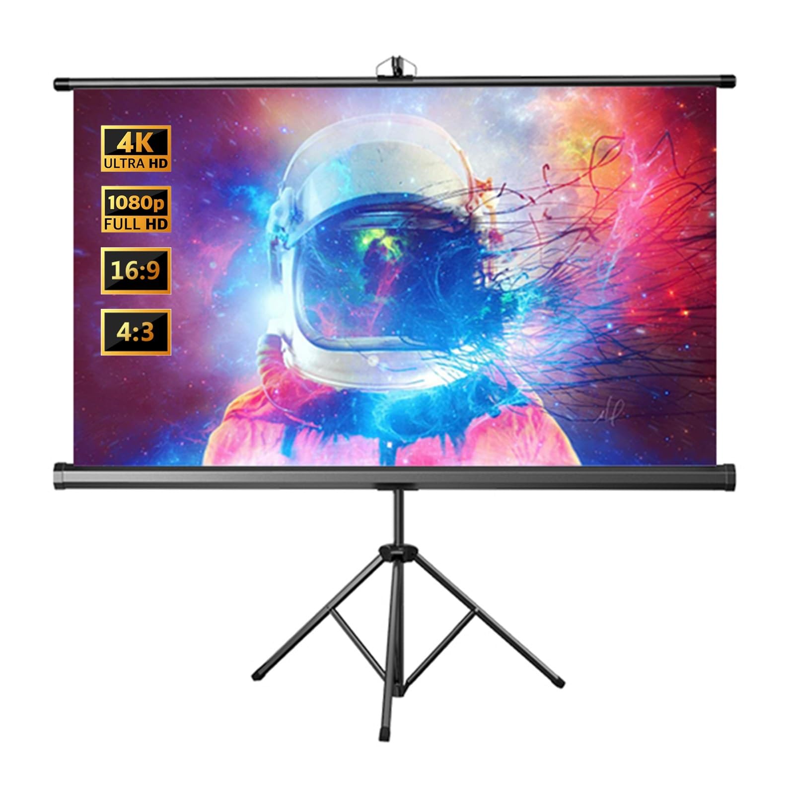 Schermo di Proiezione Manuale Estraibile da 60 72 84 100 Pollici con Treppiede, Schermo Cinematografico Ultra HD 4K per Cinema All'aperto, Casa(60 inch)