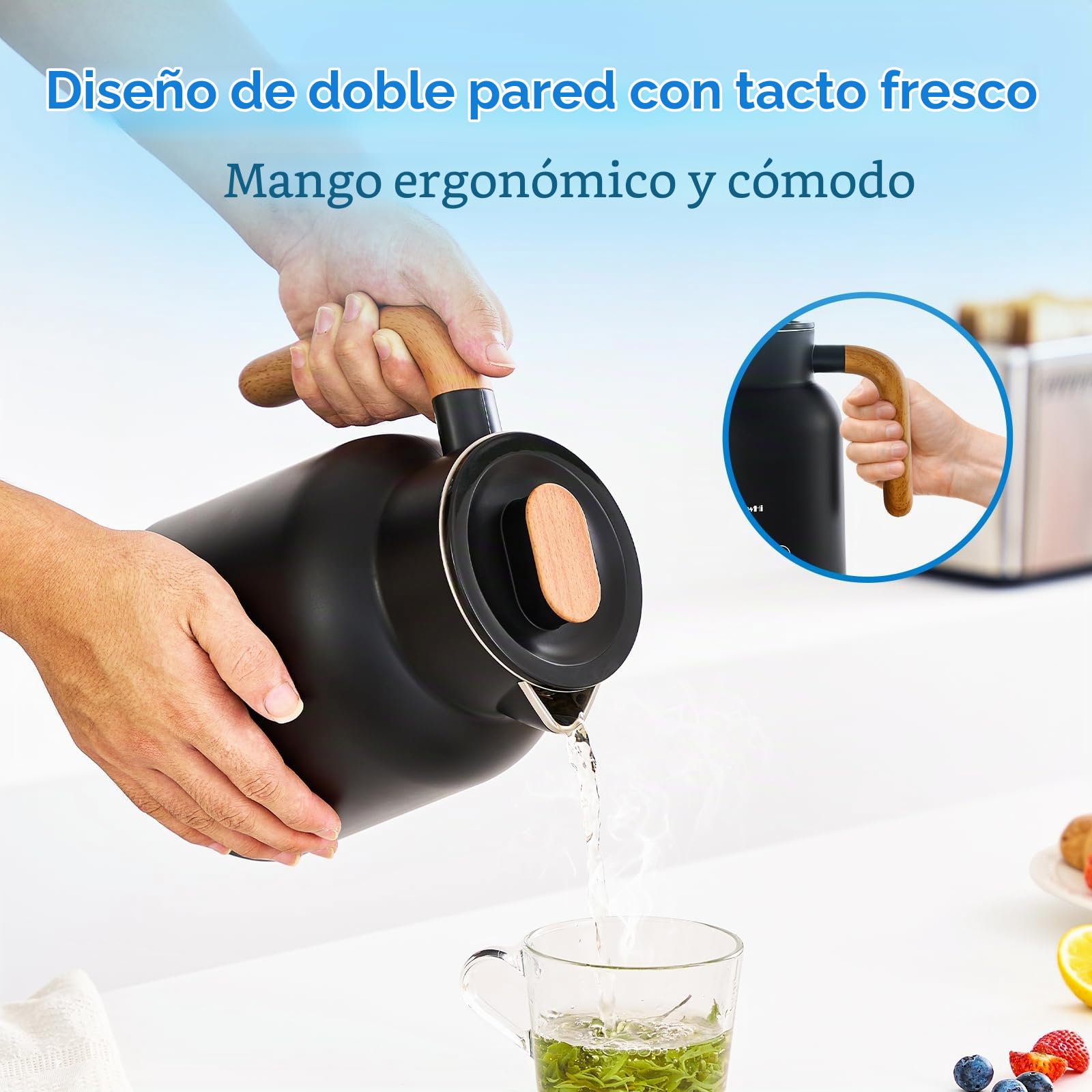 DmofwHi Hervidor Agua Electrico 1 Litro, 1000 W, Pantalla Digital, 5 Niveles de Temperatura, Función para Mantener Caliente Durante 4 Horas, Doble Pared, Ideal para Café y Té en la Oficina – Negro