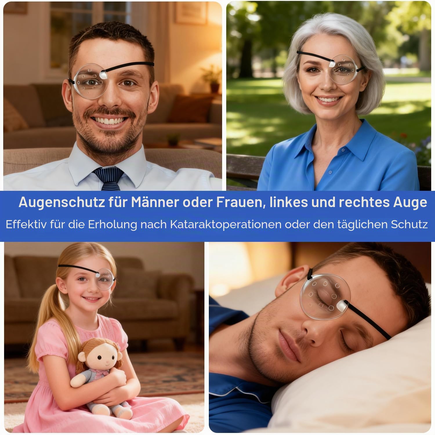 AMZVIO Augenschutz, Kunststoff, medizinische Augenklappe für nach Kataraktoperationen, Augenschutz oder Schlafen, verbessertes elastisches Band, länger und breiter, für Erwachsene, transparent, 2