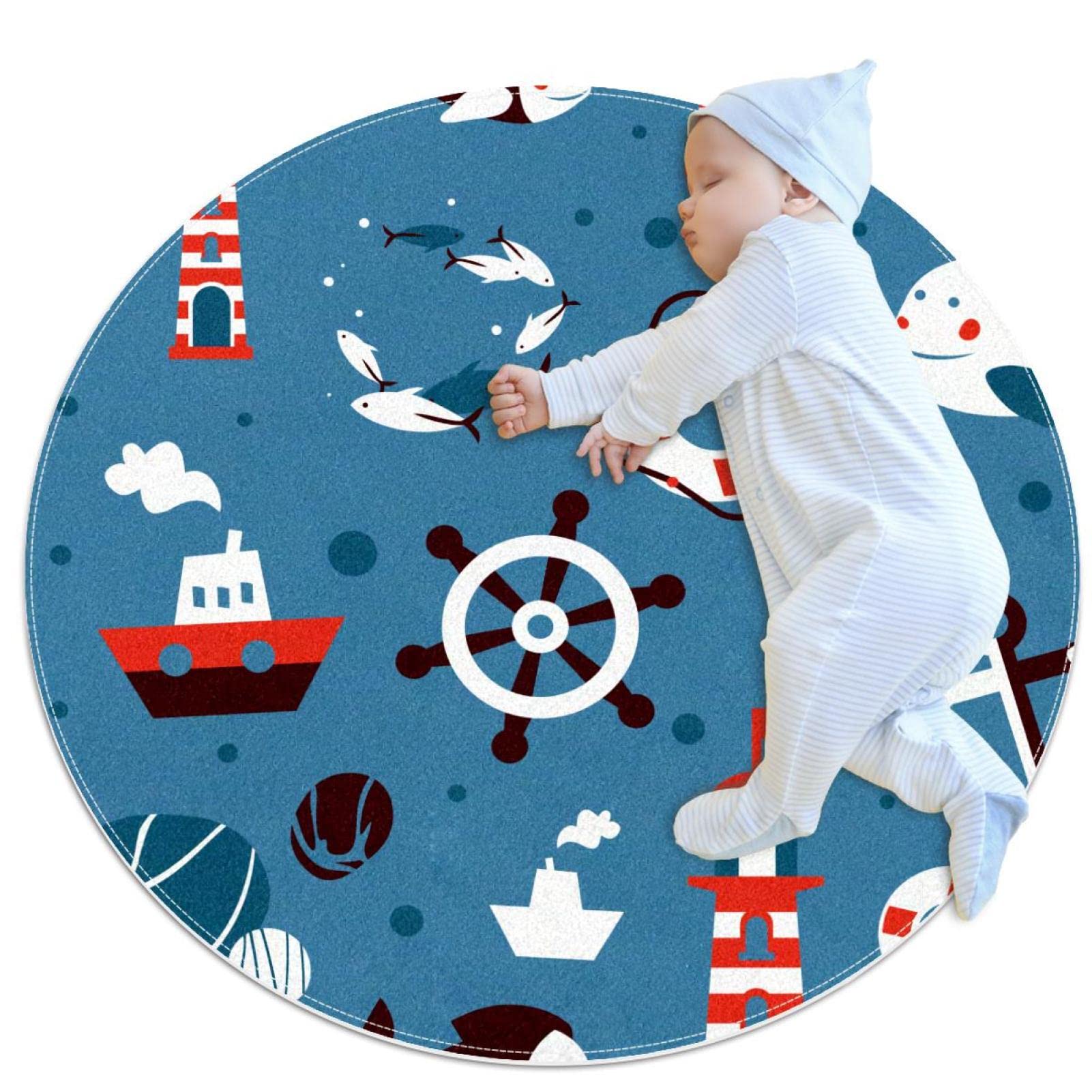 Tapis rond motif de la mer doux pour pieds nus au salon