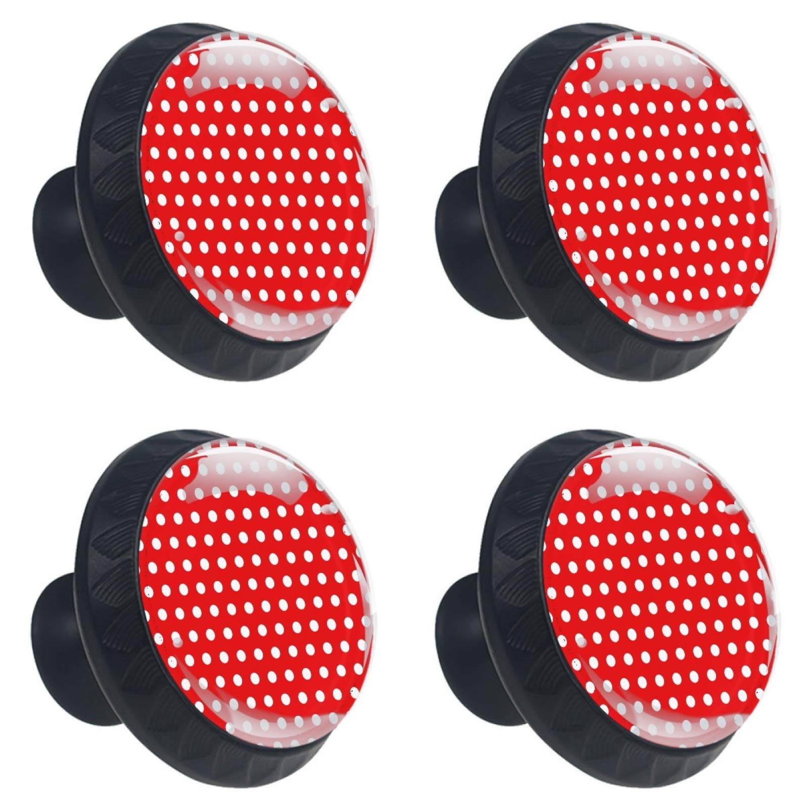 Boutons en verre rouge à pois pour meuble et tiroir - Lot de 4 boutons ronds de 30 mm