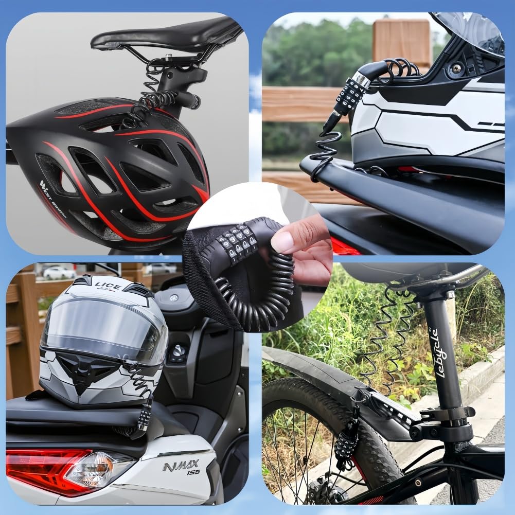 Serrure à Code 4 Chiffres Pour Vélo Et Casque – Câble Acier 150 Cm, Antivol, Revêtement PVC, Pour Moto, Poussette, Snowboard