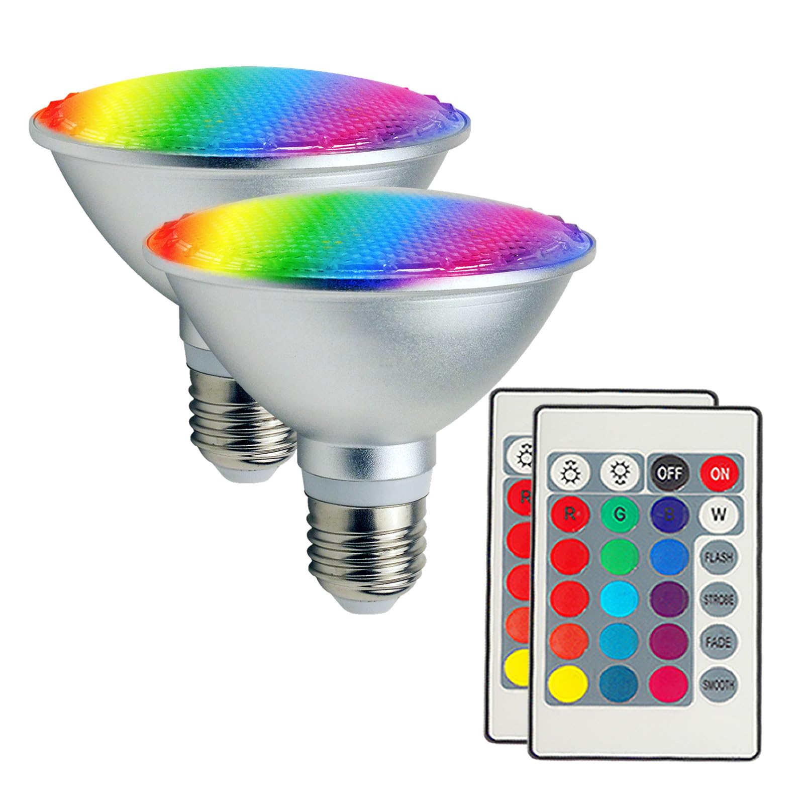 2Pack PAR30S LED Light Bulb, 30W RGB+Warm White LED Flood Light Indoor/Outdoor, Dimmable Color Changing Spotlight with Remote Control, Lawn Lamp for Home Courtyard Christmas Party Decoration