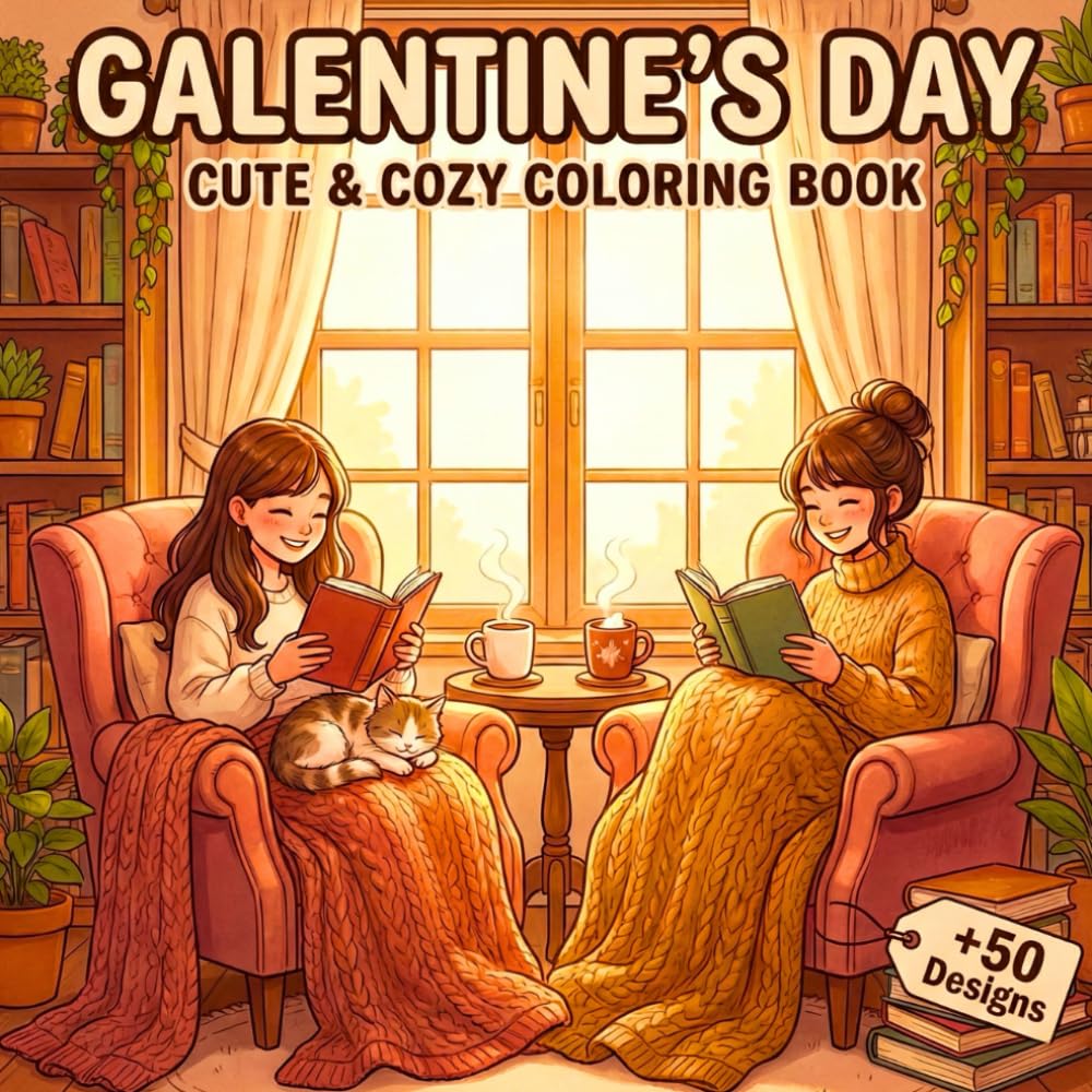 Galentine’s Day: Cute & Cozy Coloring Book for Adults & Teens Friendship Moments, Fun Hangouts & Heartfelt Scenes for Relaxation, Mindfulness & Stress Relief