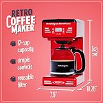 Nostalgia Cafetière programmable 12 tasses avec affichage LED, arrêt automatique & maintien au chaud, fonction pause et service, Rouge