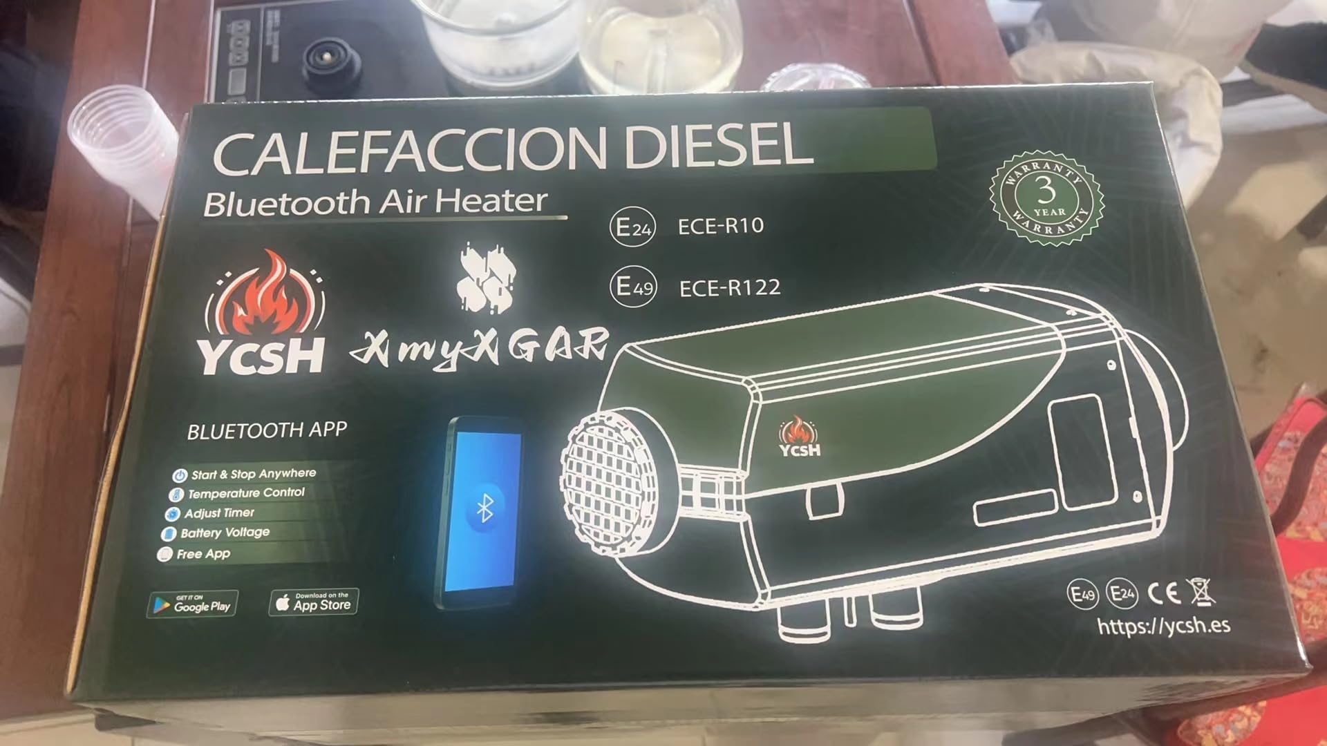 YCSH Calefaccion estacionaria diesel 5kw 12v ch22 v3, Calefaccion homologable ITV de Aire diésel de Bluetooth 12V con Bomba de Aceite silenciosa, Altitud Disponible 5,000 m, Nuevo Modo de ventilación