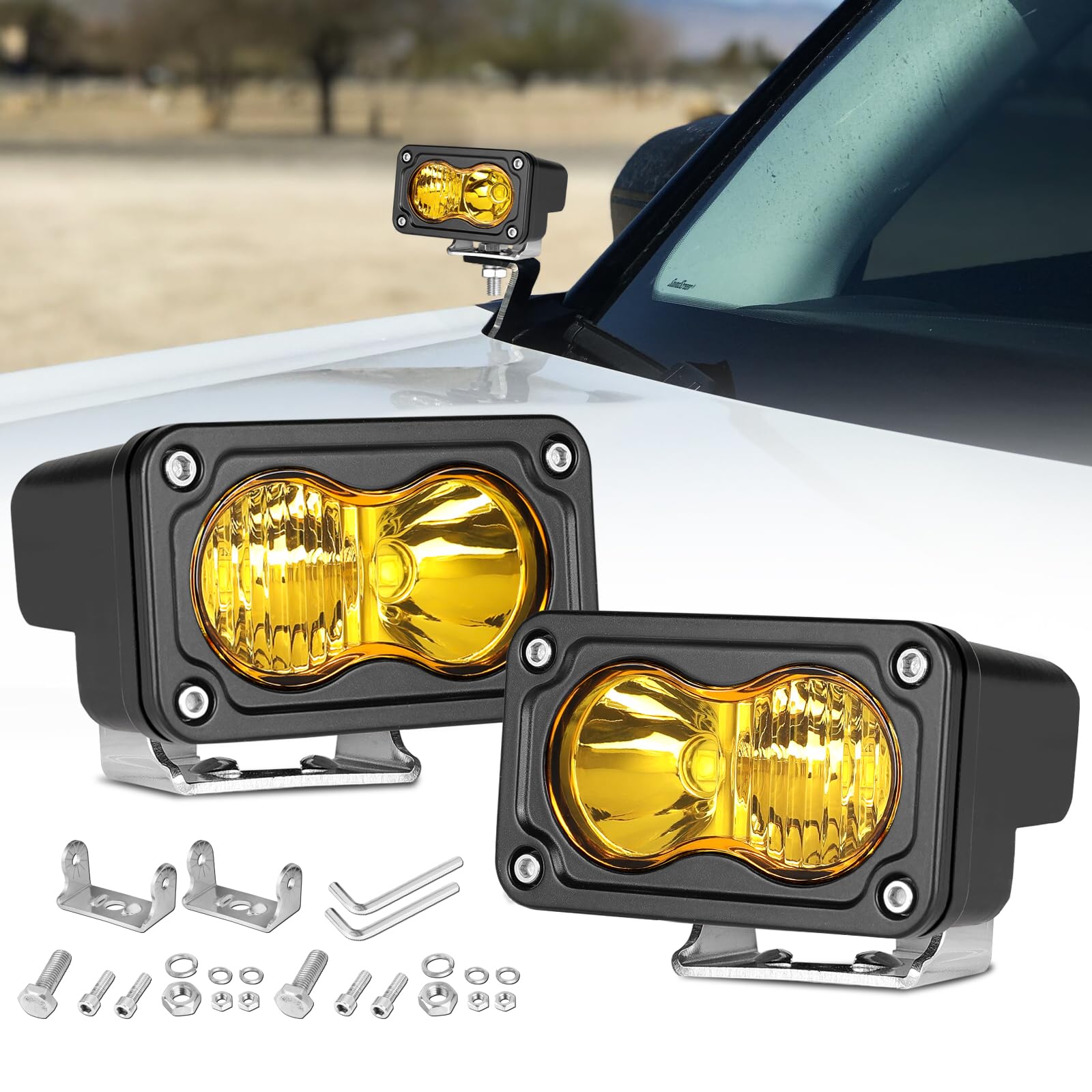 Luzes de LED amarelas, Rfroad Lighting 7,6 cm e 40 W, luzes de