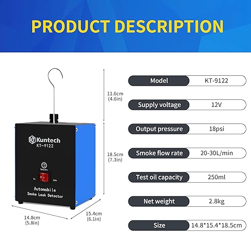 Miniatura 4 de Máquina de humo automotriz con bomba de aire incorporada, detector de fugas de humo de 12V CC para sistema de tuberías, fugas de combustible,