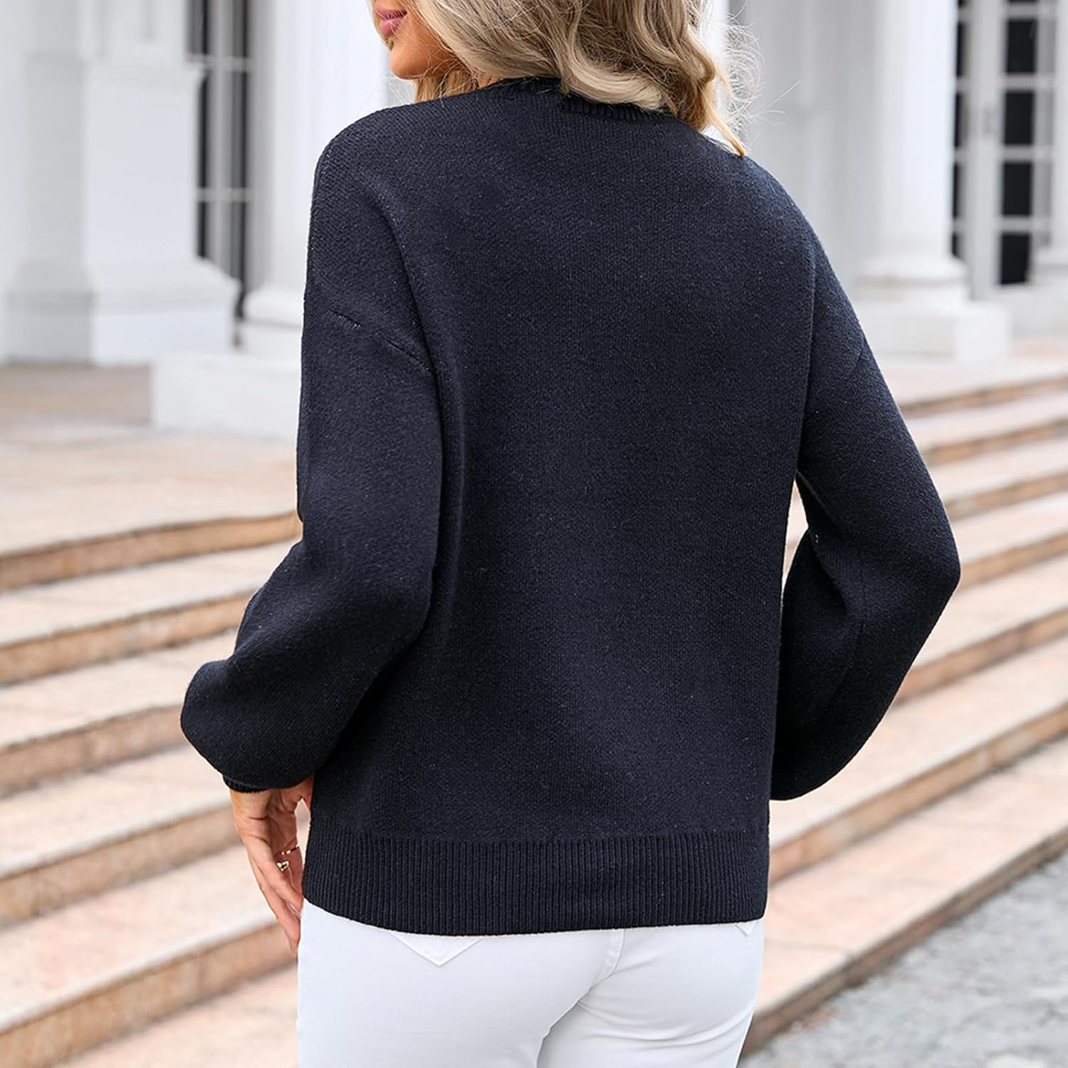 Women Cute Bow Sweater Y2k Long Sleeve Crew Neck Knit Sweaters Aesthetic Pullover Top - Image 7