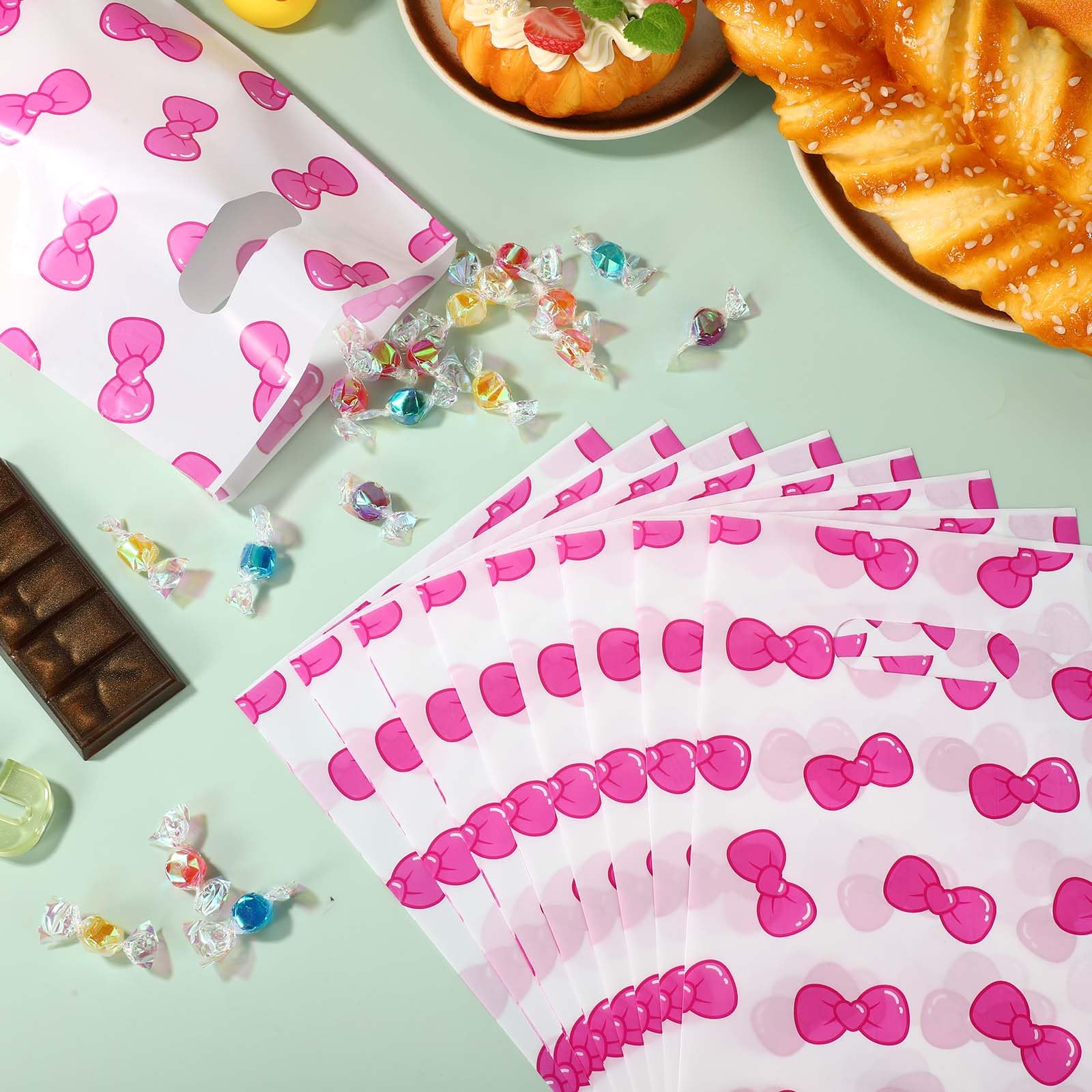 50 Sacchetti Regalo Rosa Con Fiocco E Manici | 25x17 Cm, In PE, Carini Con Tema Cartoon, Per Compleanni, Baby Shower E Feste Di Bambini - 2