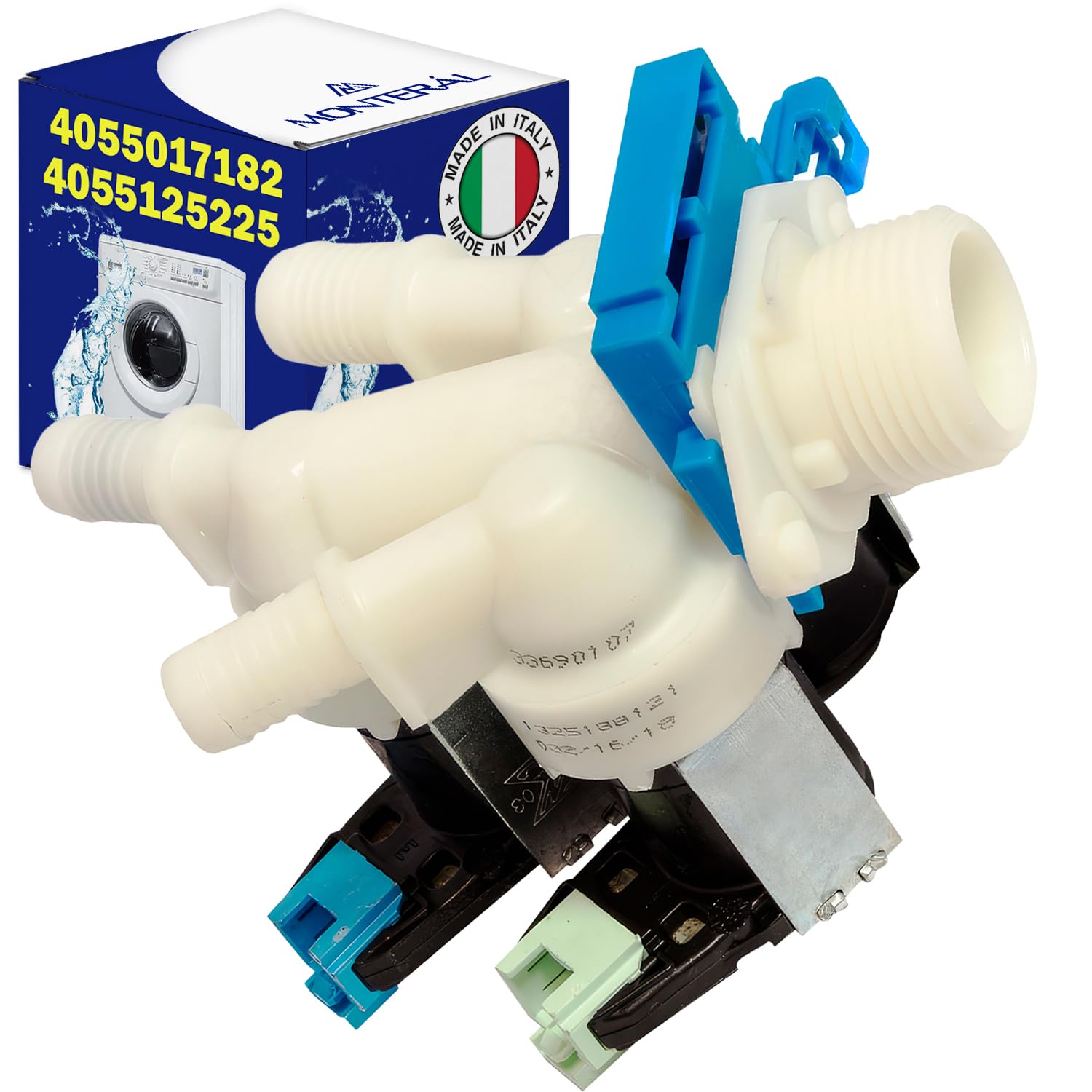 Inlet Valve for Washing Machine with 3 Outlets at an Angle of 180° has the Original Code 4055017182 for AEG for Electrolux for Zanussi