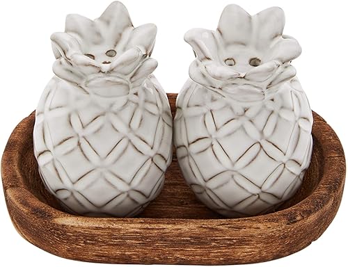 Mud Pie - Salero de piña y picante, 2 34" x 2" Bandeja 3 14" x 5", gris