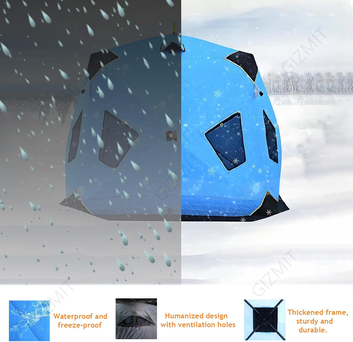 Insulated Ice Fishing Tent, Winter Fishing Tent,Ice Fishing Shelter with Stove Jack and Floor, Portable Ice Fishing Tent Insulated Layer Ice Shanty