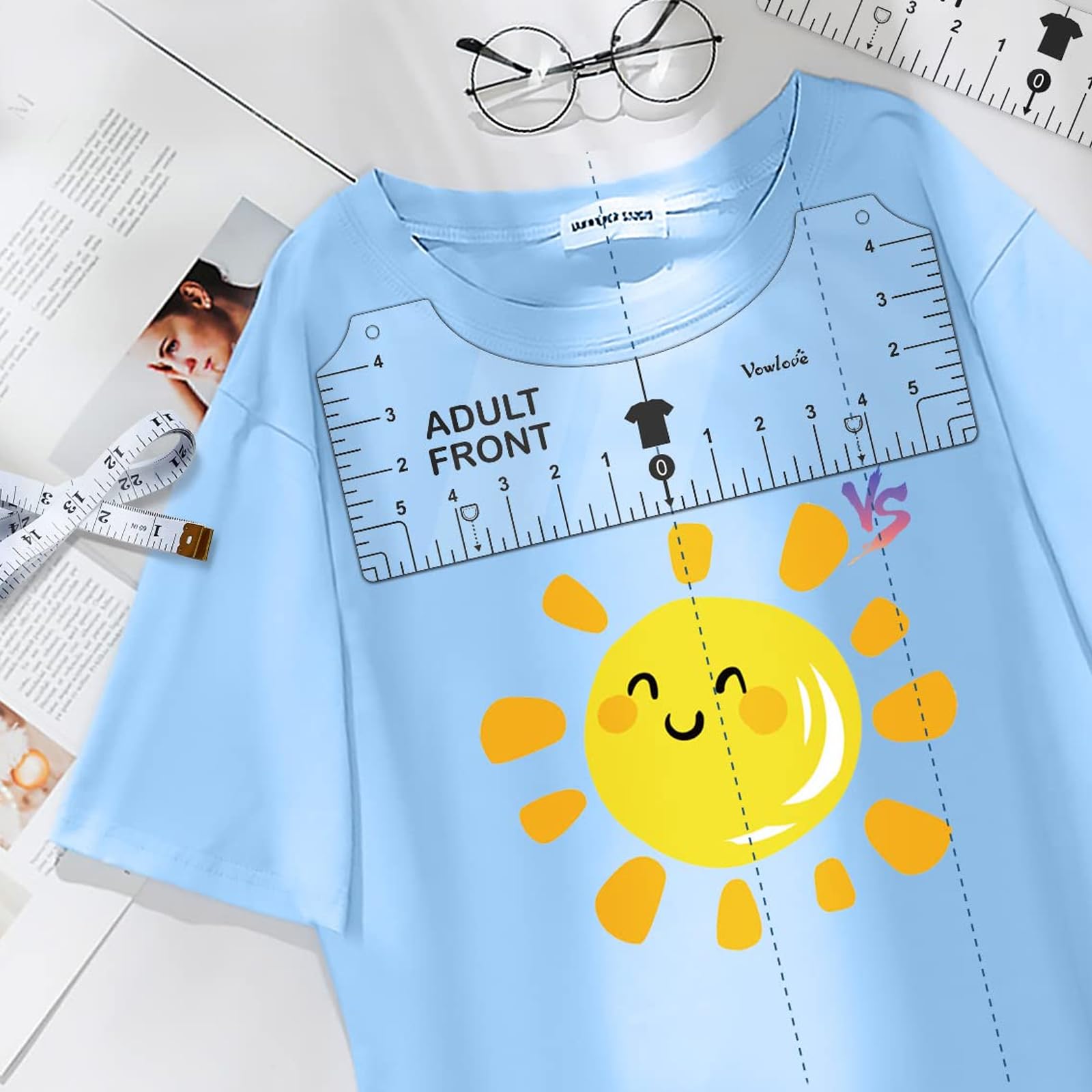 12 Righelli Allineamento T-Shirt - Guida Per Disegno E Posizionamento, Trasparente, Con Scala - Foto 5