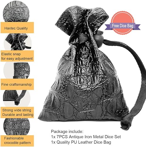 Miniatura 4 de Haxtec Juego de dados DND de metal de hierro antiguo y paquete de dados de borde afilado de lámina dorada negra