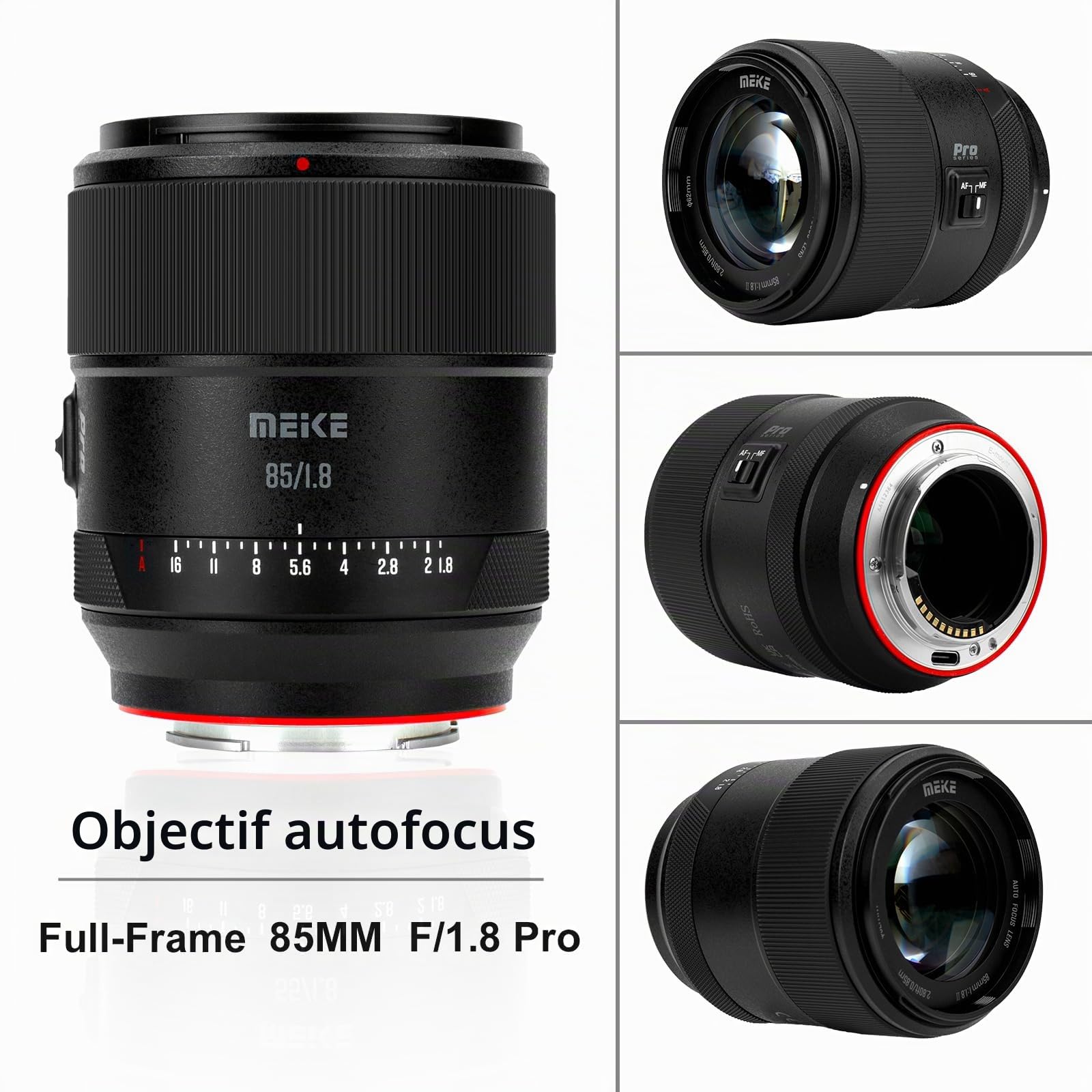 Meike Téléobjectif 85 mm f1.8 Pro II plein cadre STM Auto Focus Medium Téléobjectif haute résolution 8K Fixe Prime Portrait Objectifs pour appareils photo Sony E Mount sans miroir A9 A7II A7RII A7