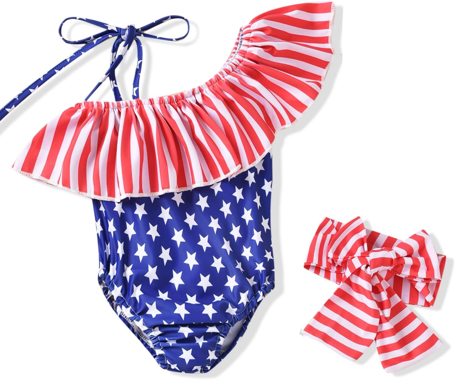 Toddler Baby Girls Ruffles Bikini One Piece Swimsuits Floral Off Shoulder Swimwear Beach Bathing Suit