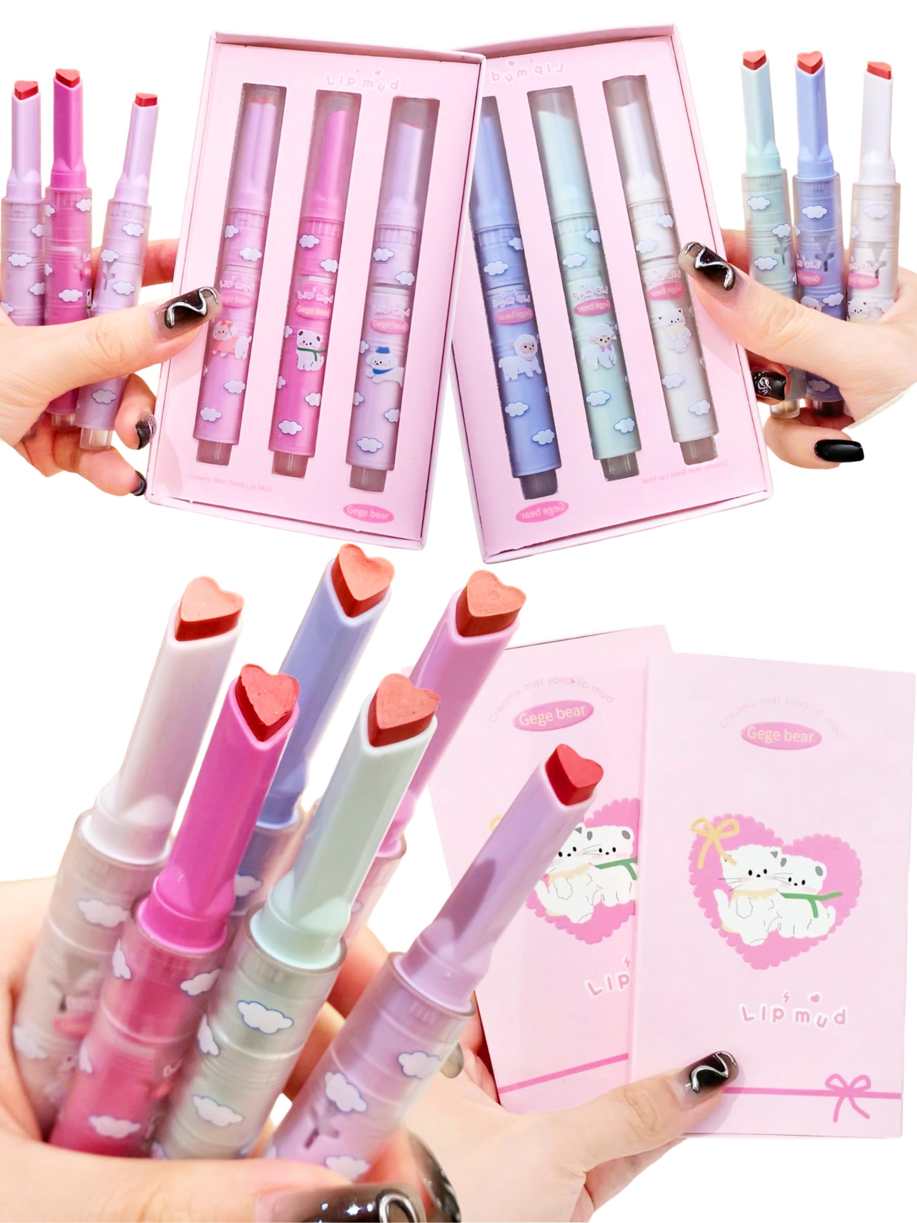 Gege Bear Creamy Mist Solid Lip Mud- High-Pigment, Long-Lasting & Waterproof | Smudge-Proof & Non-Sticky Velvet Soft Matte Lipstick | Lightweight, Airy Matte Lipstick for Women | Moisturizing & Blurring Korean Beauty Cloud Lip Mud for Soft and Smooth Lip (SET A, 3*2g)-image-15