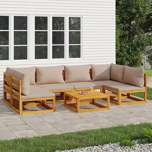 Miniatura 24 de 7-Piece Patio Lounge Set with Green Cushions Solid Acacia Wood Outdoor Furniture Set for Balcony Porch Garden Backyard Small Space Modern Modular