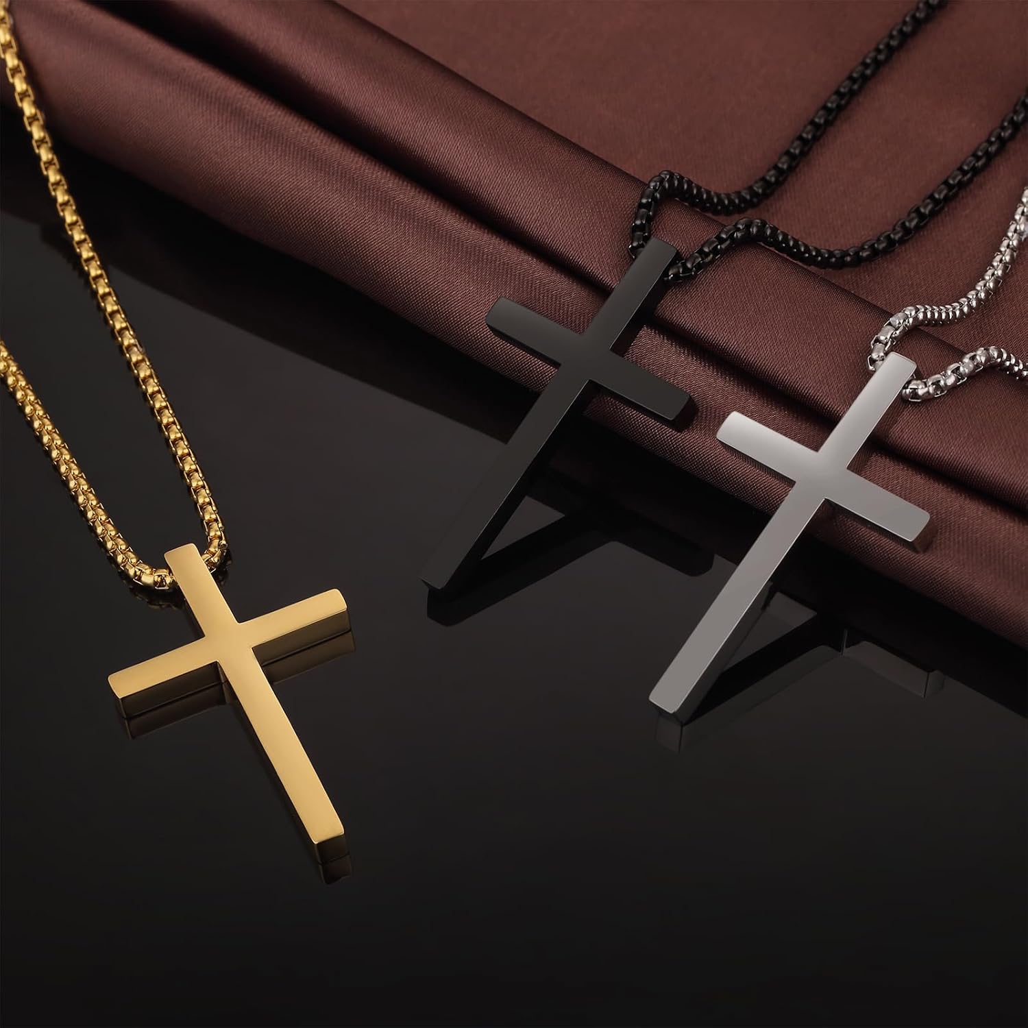 Simple Cross Necklace for Men 316L Stainless Steel Cross Pendant Jesus Christ Cross Jewelry, with Rolo Chain 22/24/26 Inch - Image 7