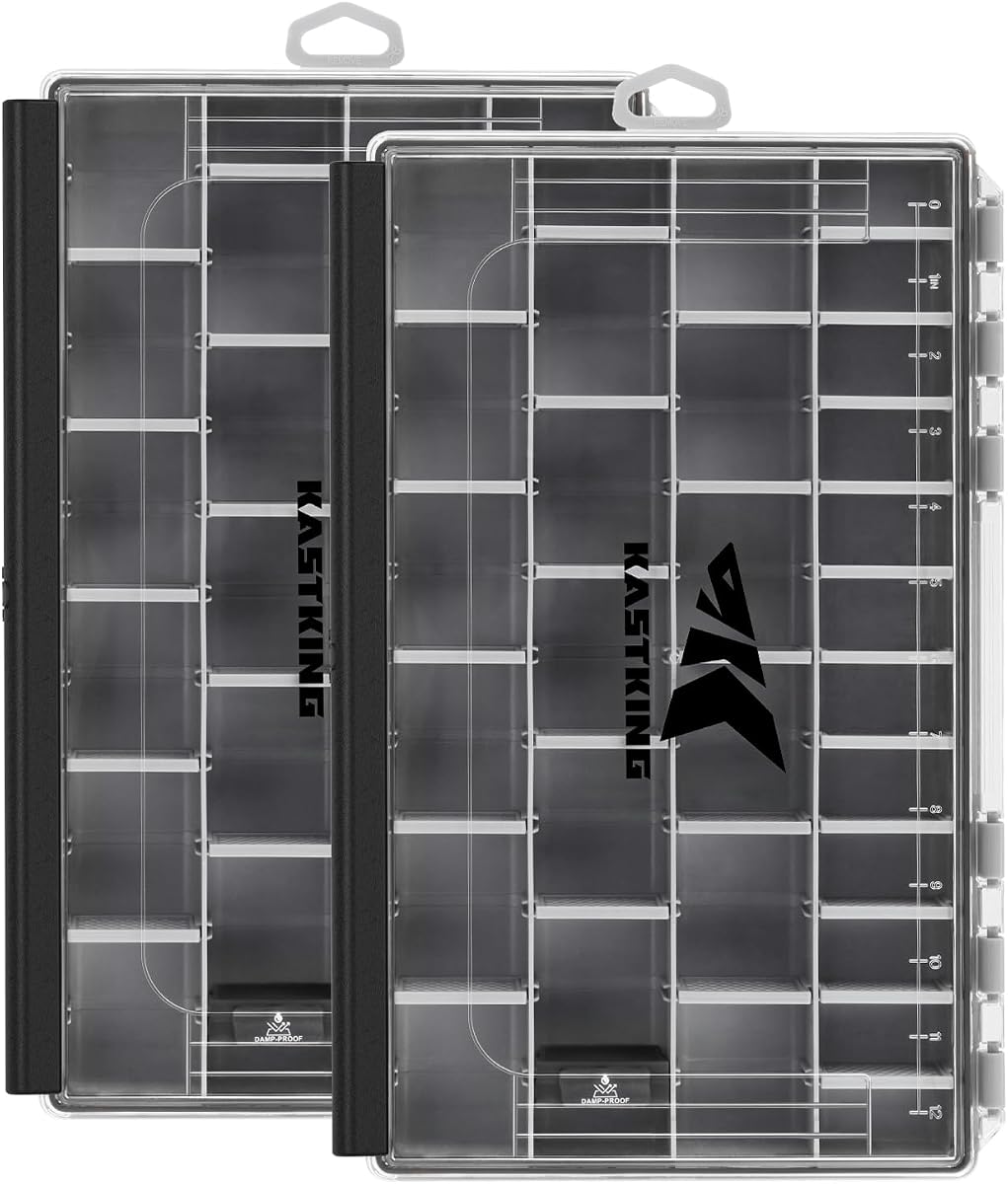 KastKing HyperSeal Caja de aparejos impermeable, 3700 2 paquetes, negro | Bandeja de aparejos de almacenamiento para aparejos de pesca, organizador de cajas de aparejos, divisores de bricolaje, apertura y cierre con una sola mano