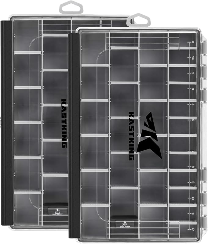 KastKing HyperSeal Caja de aparejos impermeable, 3700 2 paquetes, negro | Bandeja de aparejos de almacenamiento para aparejos de pesca, organizador de cajas de aparejos, divisores de bricolaje, apertura y cierre con una sola mano