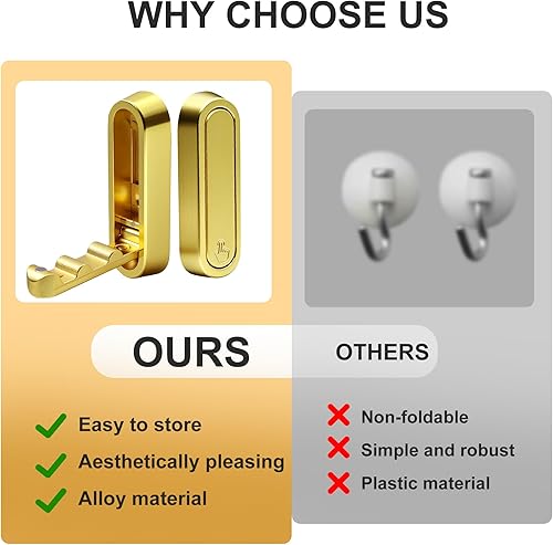 Miniatura 3 de 4 ganchos de pared plegables dorados, ganchos plegables para colgar en la pared, bolsasmochilaropa, gancho montado para baño, dormitorio, cocina