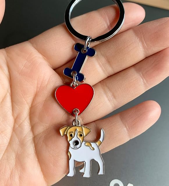 Foto 5 de 6 de Llavero con colgante de perro con texto en inglés "I Love Dog"