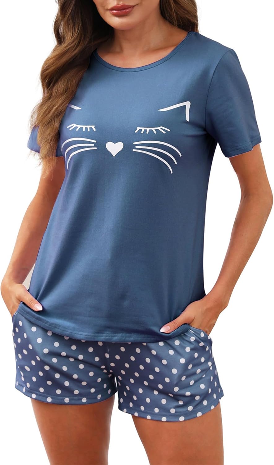 VUTRU Pyjama dames korte pyjama set katoen korte mouwen en shorts zomer VUTRU Pyjama dames korte pyjama set katoen korte mouwen en shorts zomer