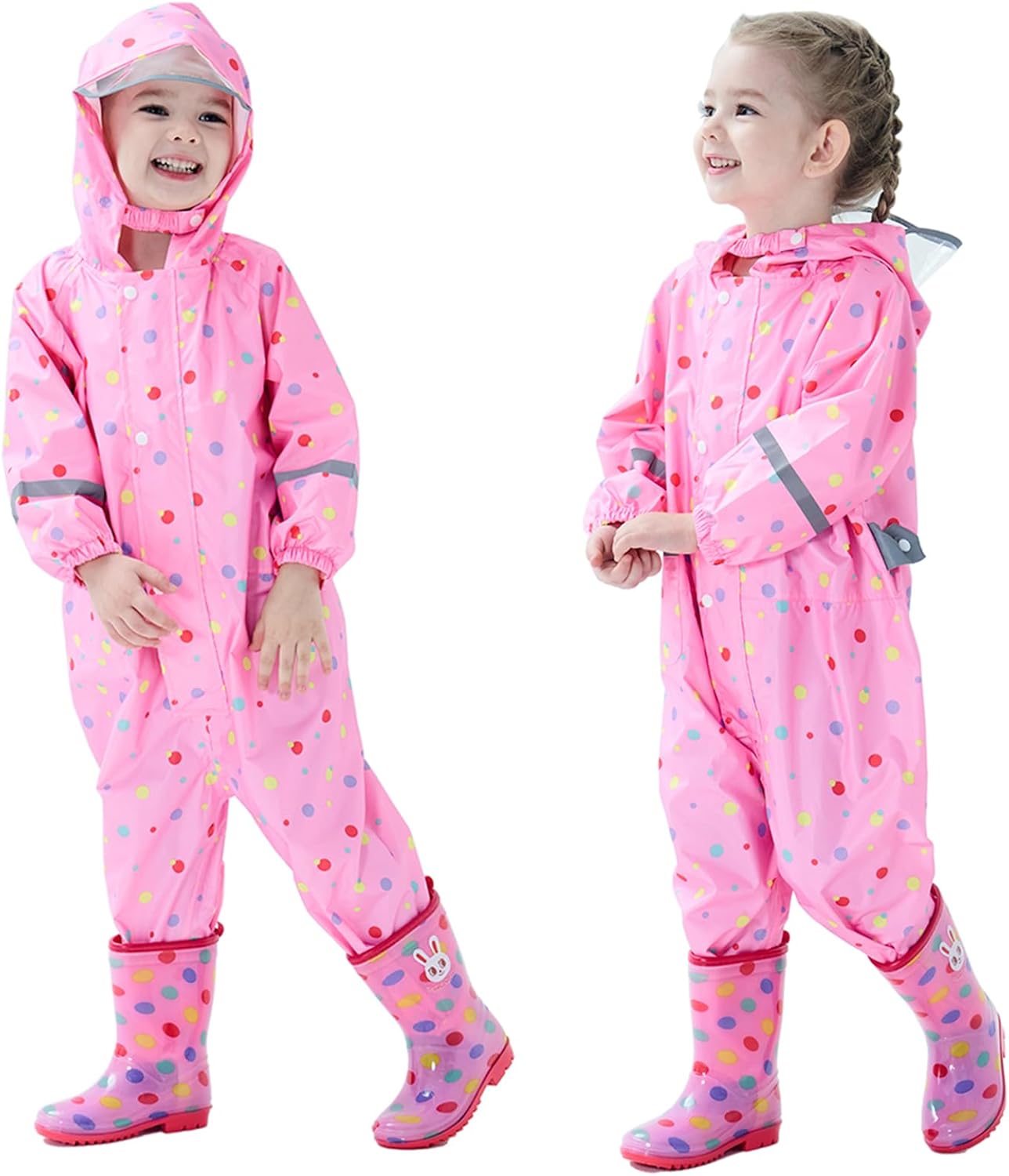 Kids Toddler Rain Suit for Boys Girls One Piece Hooded Waterproof Coverall Rain Jacket Unisex Kids Puddle Suit - Image 3
