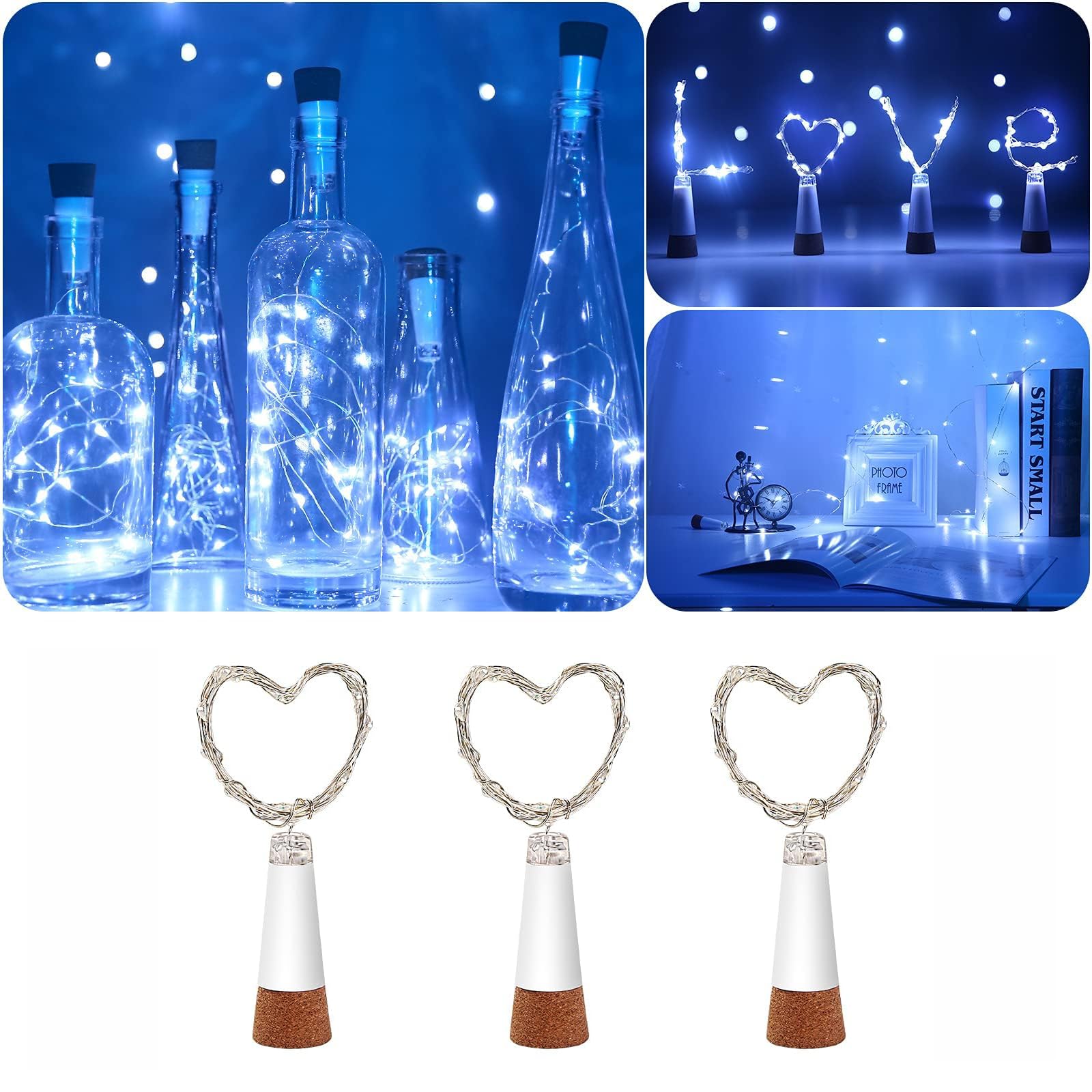 KALUO 3 m 30 luci LED multicolore per bottiglie (10 pezzi), filo di rame con tappo di sughero, luci a batteria per bottiglie di vino, stringa luminosa