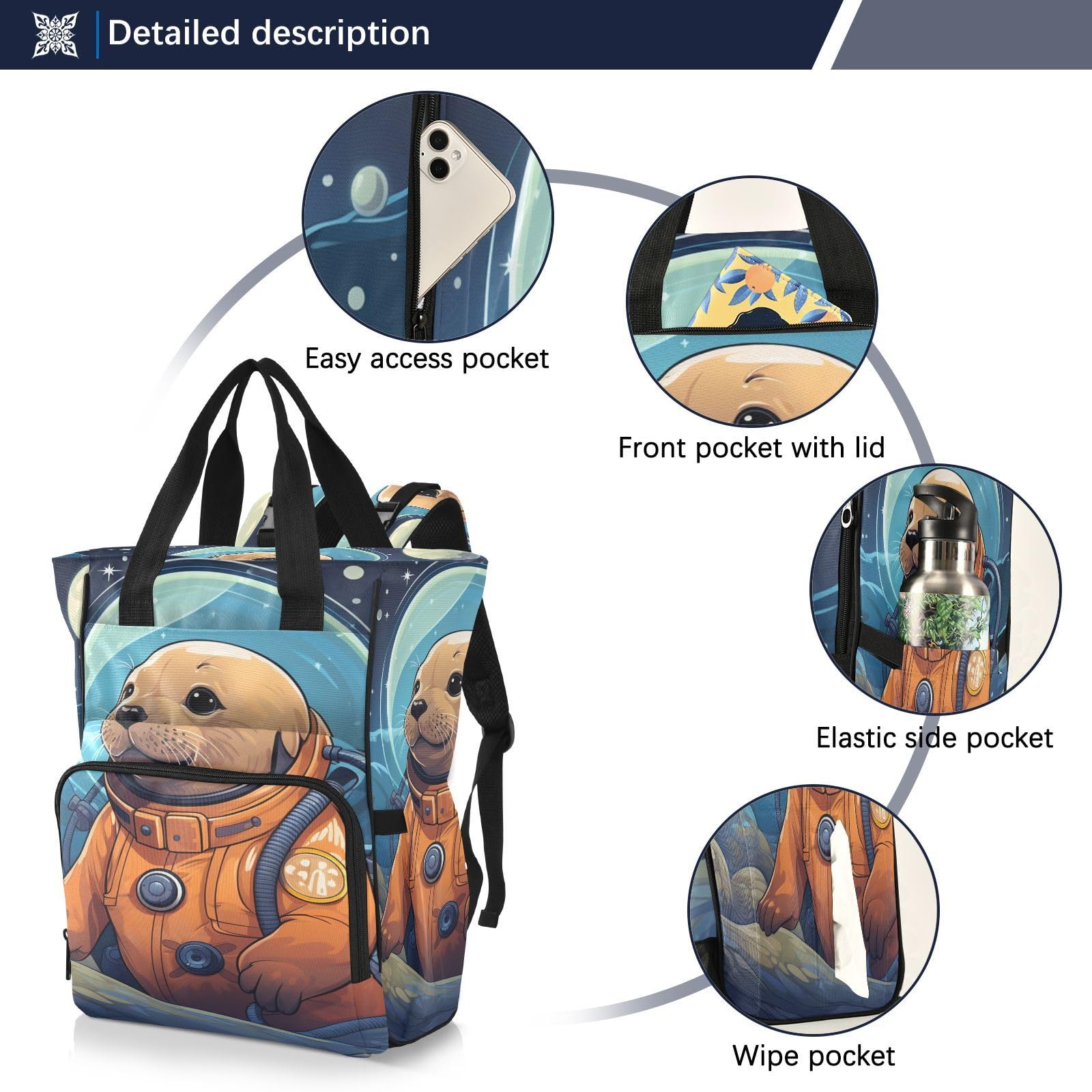 Sello MarróN Espacio Luz De La Luna Mochilas de Pañales para Gran Capacidad Pañal Bolso Mochila para Viajar al Aire Libre Mamá y Papá