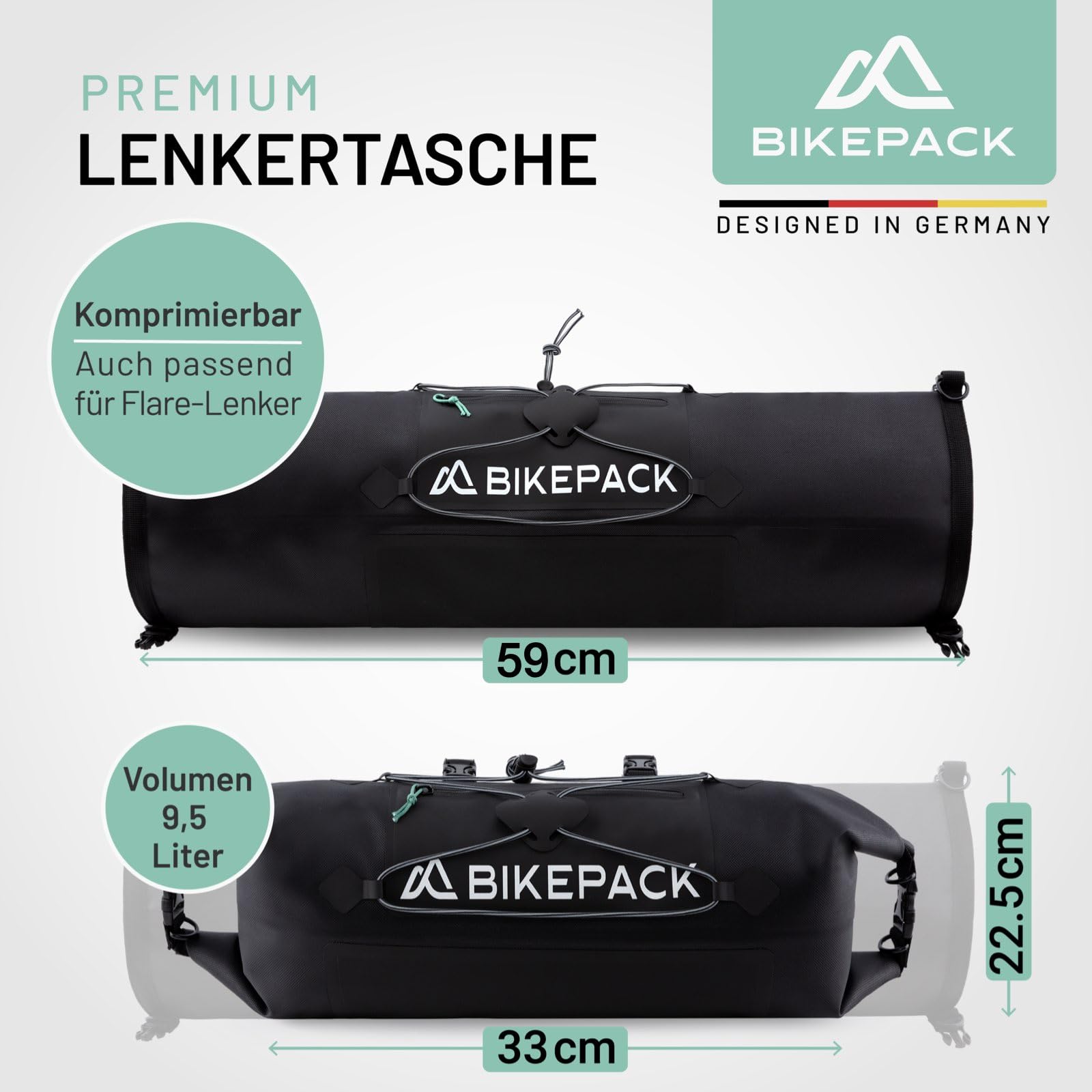 BIKEPACK Adventure Bundle – Lenkertasche und Satteltaschen für Fahrrad - Bikepacking Taschen - Gravelbike Zubehör - 100% wasserdicht - insgesamt 25 Liter Stauraum