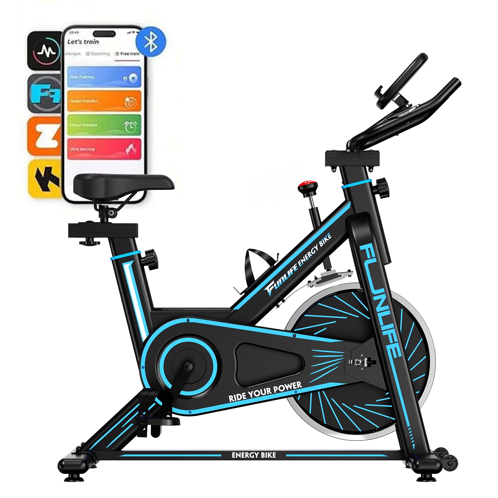 fahrrad indoor fahren FunLife C1 Bike mit Bluetooth und Riemenantrieb, 120 kg, Blau Keksdose_aus_Glas Fahrradträger auf Anhängerkupplung 2 Länge:120cm
