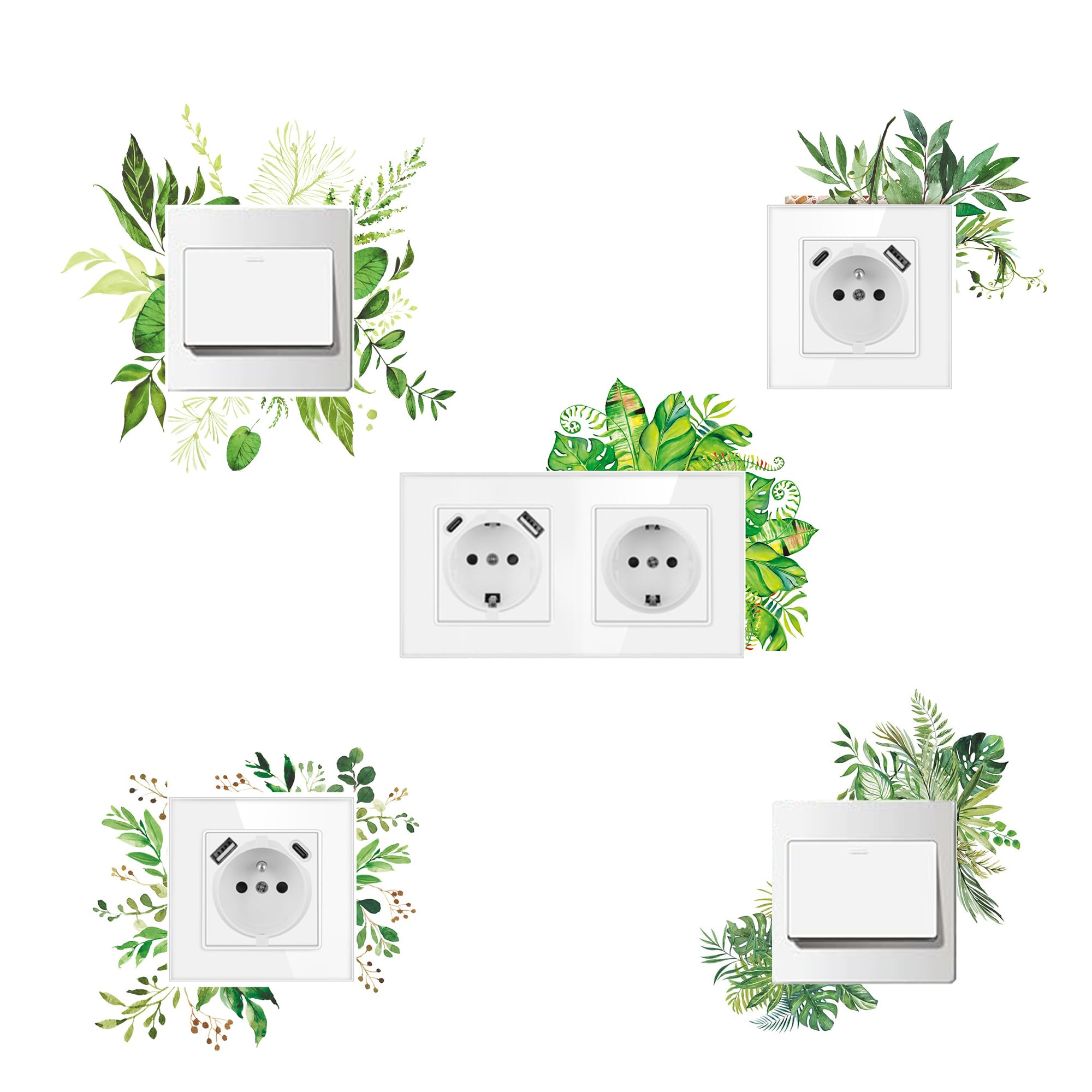 Lot de 5 autocollants pour interrupteur - Autocollants pour interrupteur mural - Pour interrupteurs décoratifs (autocollant végétal 1)